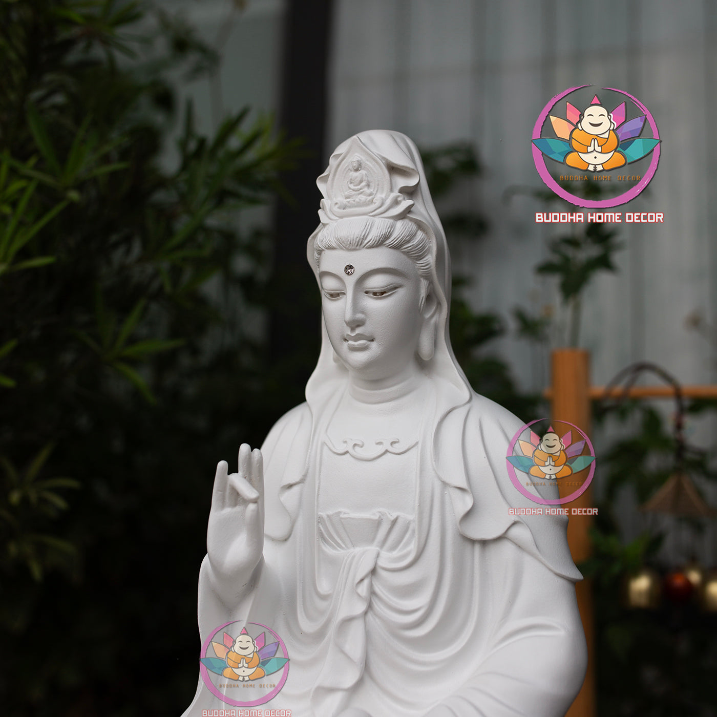 White Guan Yin Statue – 17.7" (45cm) Avalokiteshvara Bodhisattva | Matte Resin Finish | Buddhist Altar Decor | Handmade in Vietnam