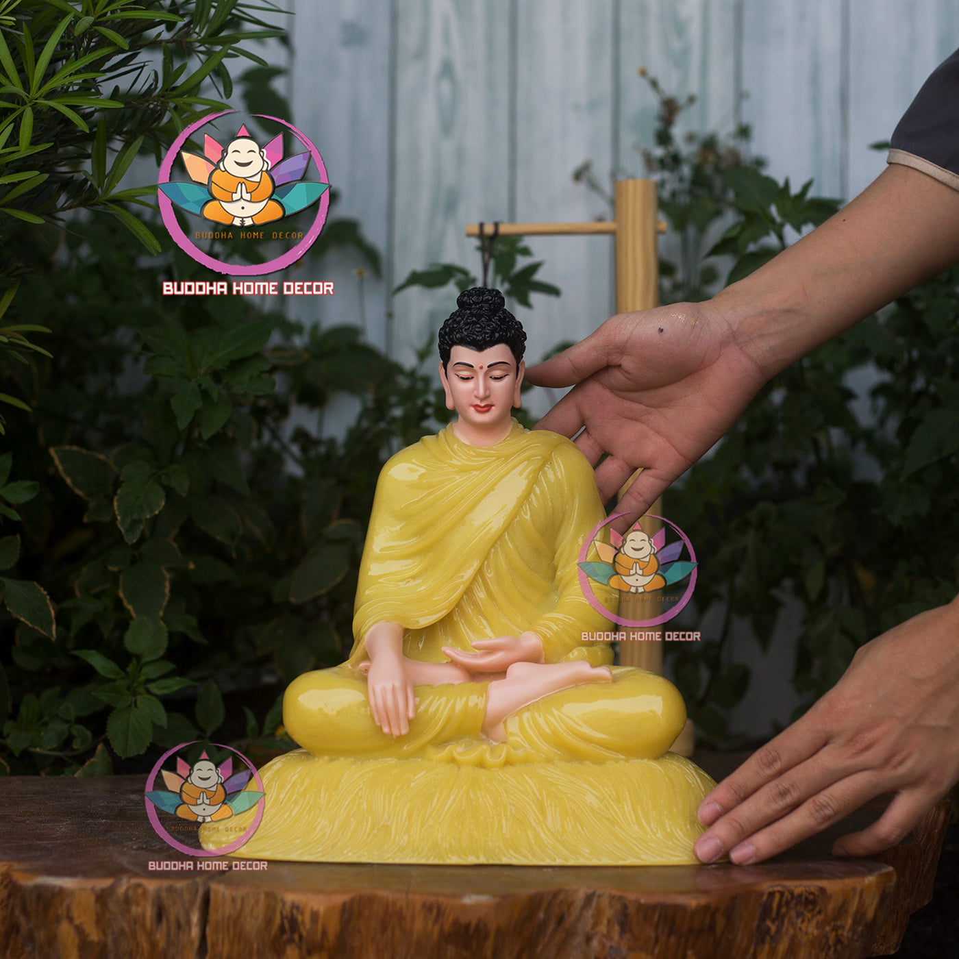Yellow Quartz-Look Buddha Statue – 11.8" (30cm) Shakyamuni in Meditation | Glossy Resin | Handcrafted Altar Decor from Vietnam