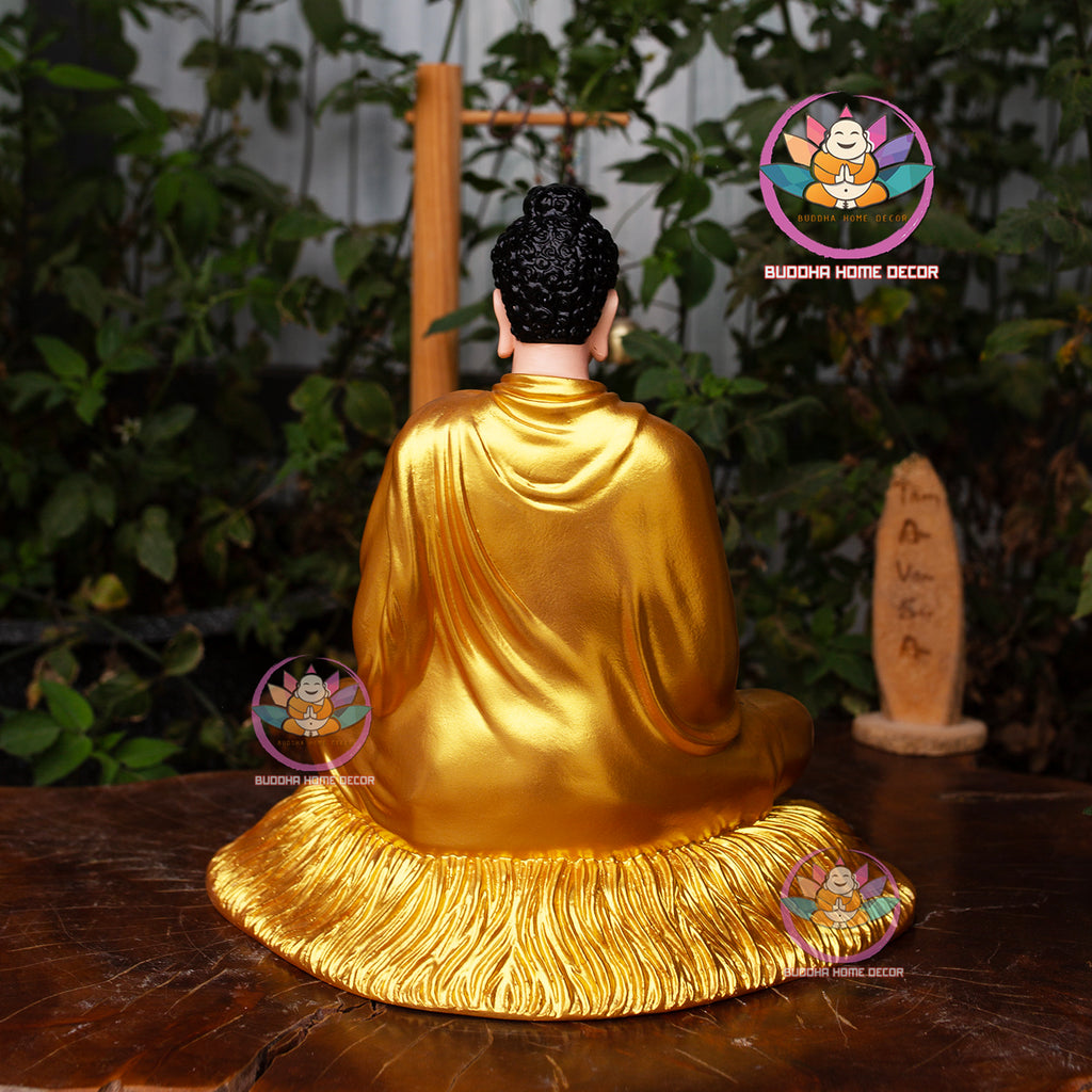 Hand-Painted Resin Golden Buddha Statue – 11.8" (30cm) Shakyamuni in Meditation | Buddhist Altar Decor | Made in Vietnam