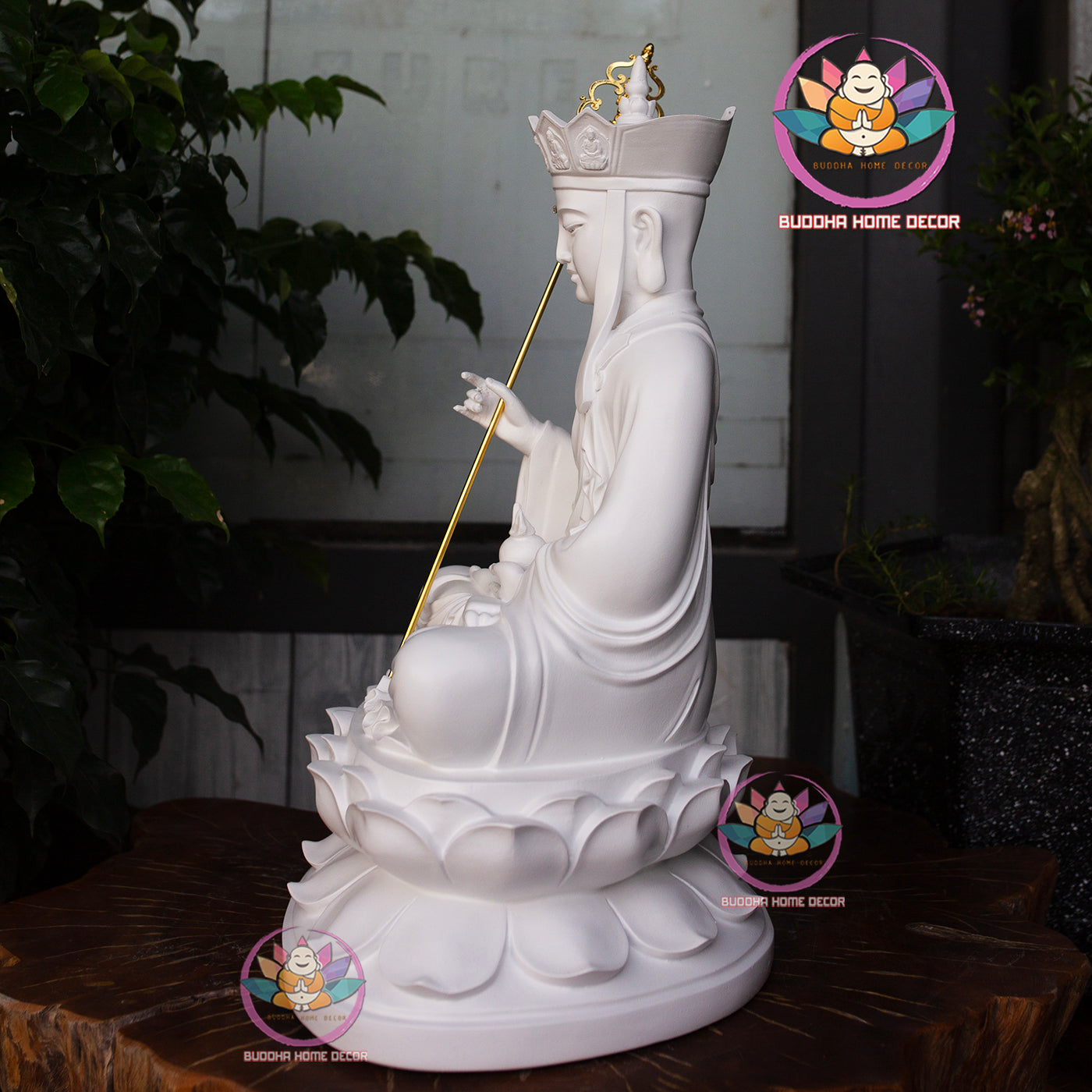 White Kṣitigarbha Bodhisattva Statue – 17.7" (45cm) Địa Tạng Vương | Matte Resin Altar Decor | Vietnamese Buddhist Art