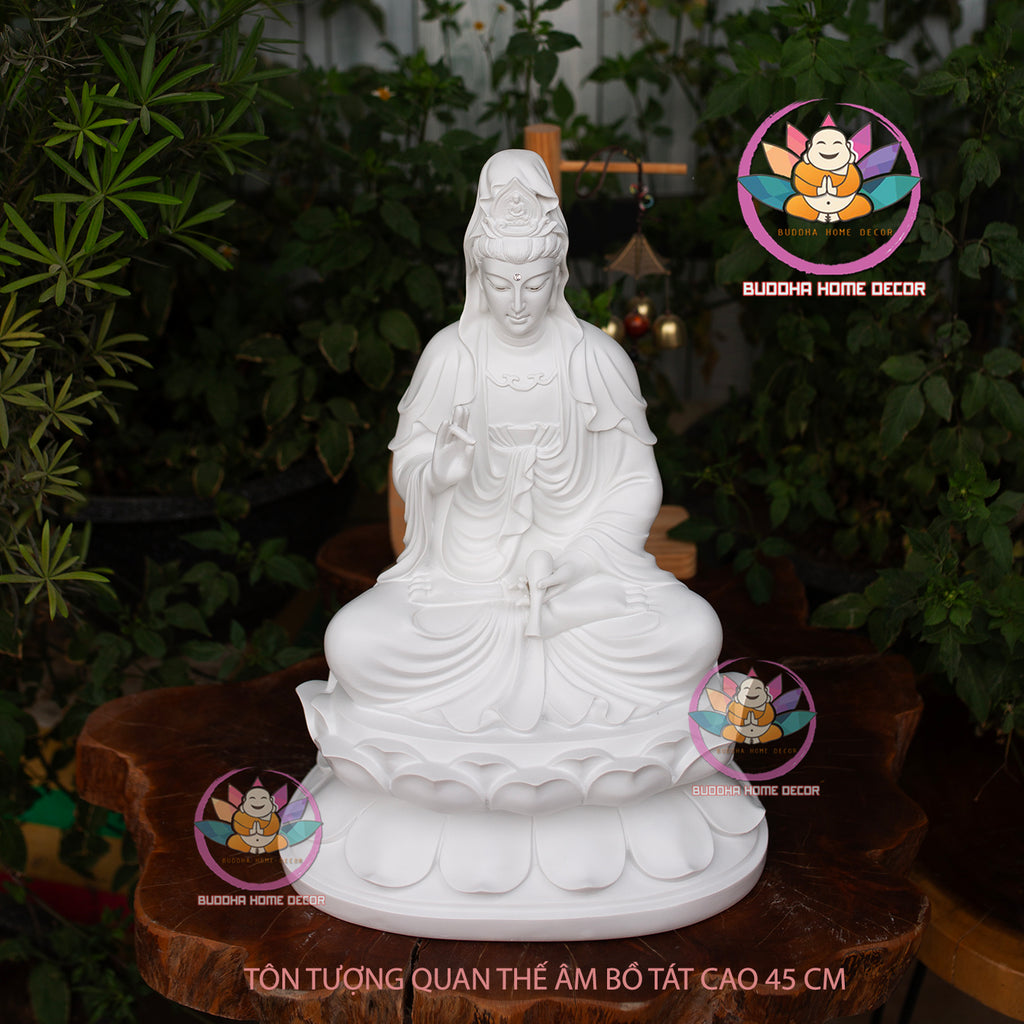 White Guan Yin Statue – 17.7" (45cm) Avalokiteshvara Bodhisattva | Matte Resin Finish | Buddhist Altar Decor | Handmade in Vietnam