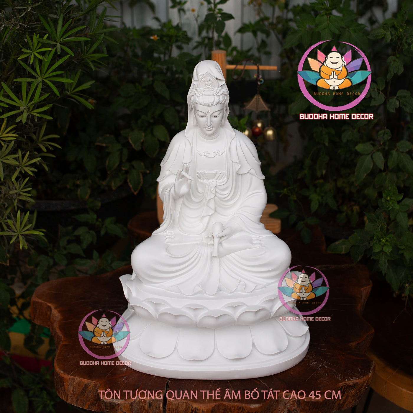 White Guan Yin Statue – 17.7" (45cm) Avalokiteshvara Bodhisattva | Matte Resin Finish | Buddhist Altar Decor | Handmade in Vietnam