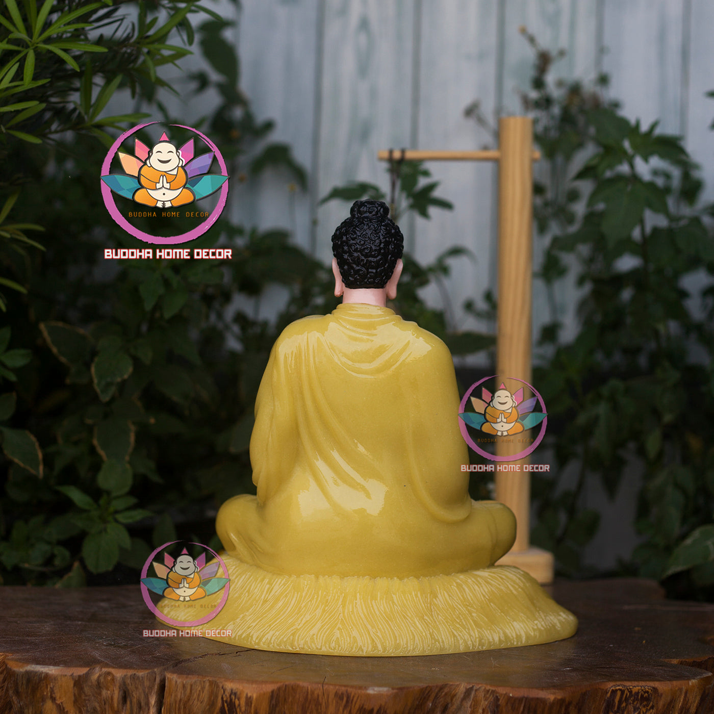 Yellow Quartz-Look Buddha Statue – 11.8" (30cm) Shakyamuni in Meditation | Glossy Resin | Handcrafted Altar Decor from Vietnam