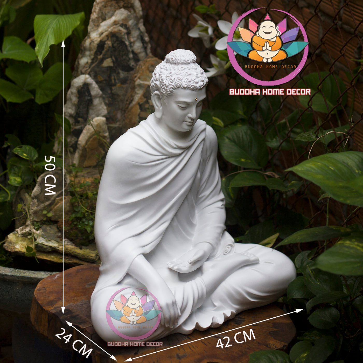 White Shakyamuni Buddha Statue – 19.7 inches (50cm) | Minimalist Meditation Decor | Handcrafted in Vietnam | Zen Sculpture for Home Altar