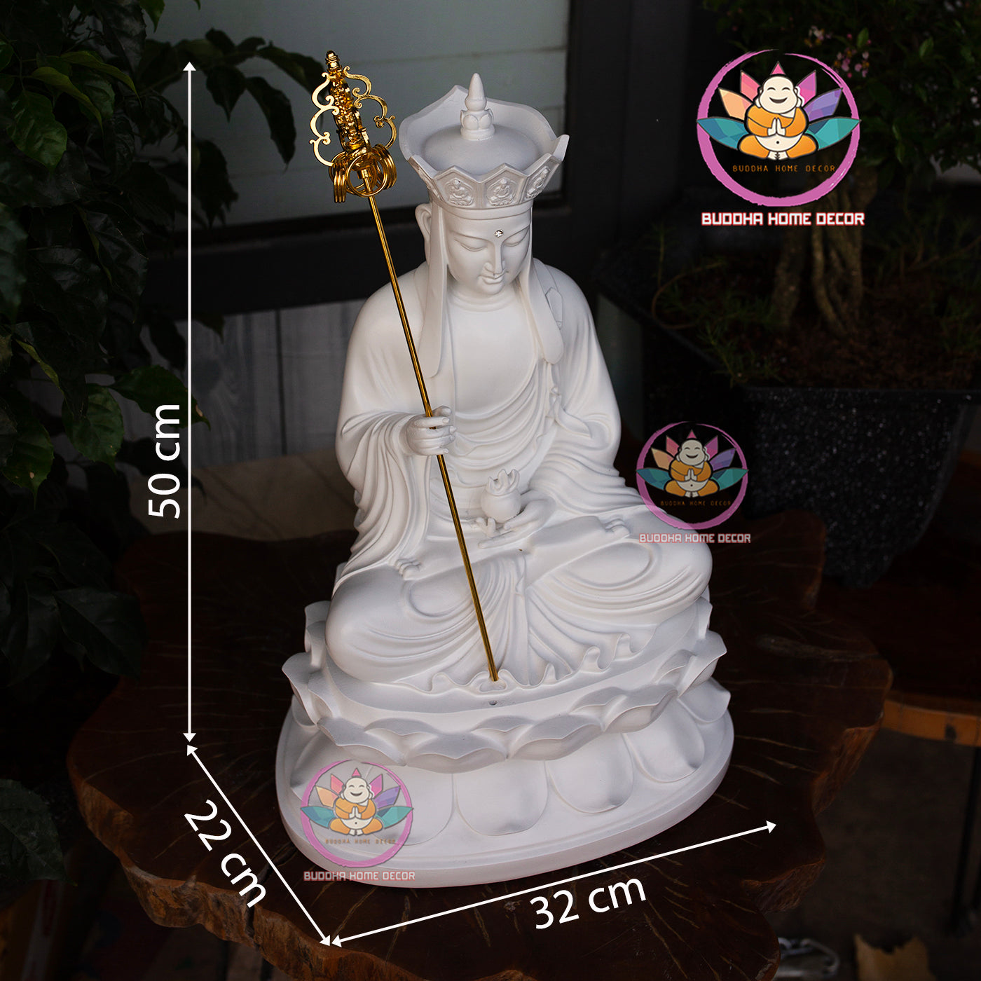 White Kṣitigarbha Bodhisattva Statue – 17.7" (45cm) Địa Tạng Vương | Matte Resin Altar Decor | Vietnamese Buddhist Art
