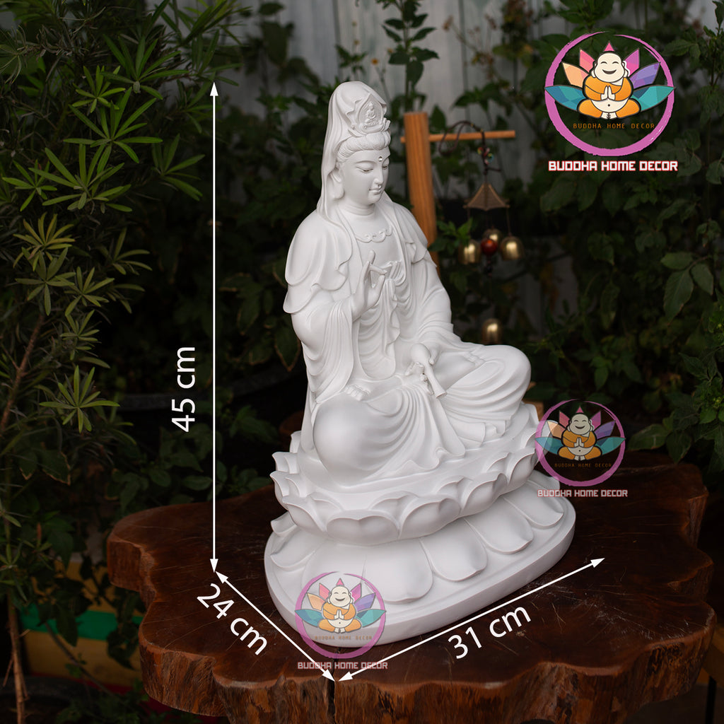 White Guan Yin Statue – 17.7" (45cm) Avalokiteshvara Bodhisattva | Matte Resin Finish | Buddhist Altar Decor | Handmade in Vietnam