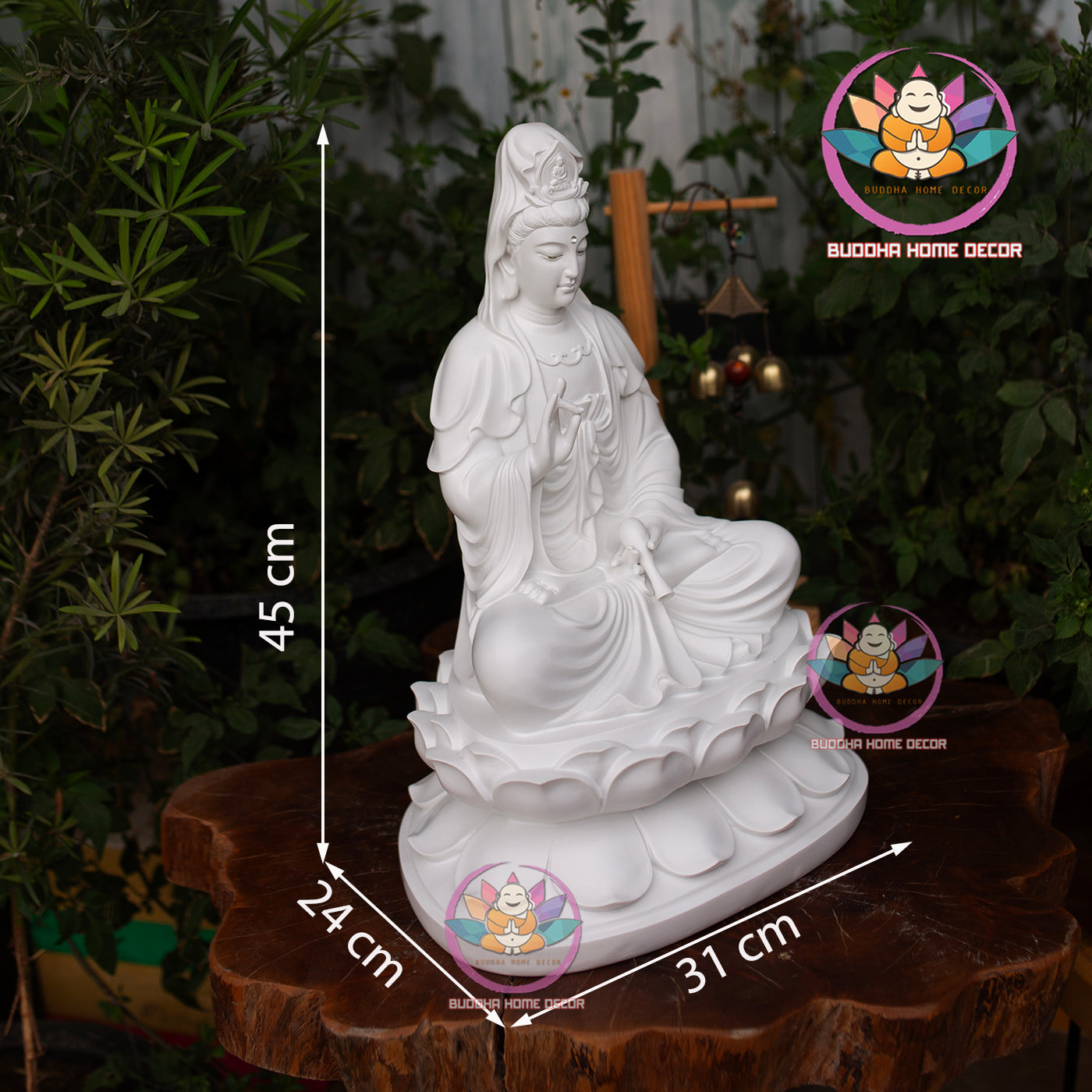 White Guan Yin Statue – 17.7" (45cm) Avalokiteshvara Bodhisattva | Matte Resin Finish | Buddhist Altar Decor | Handmade in Vietnam