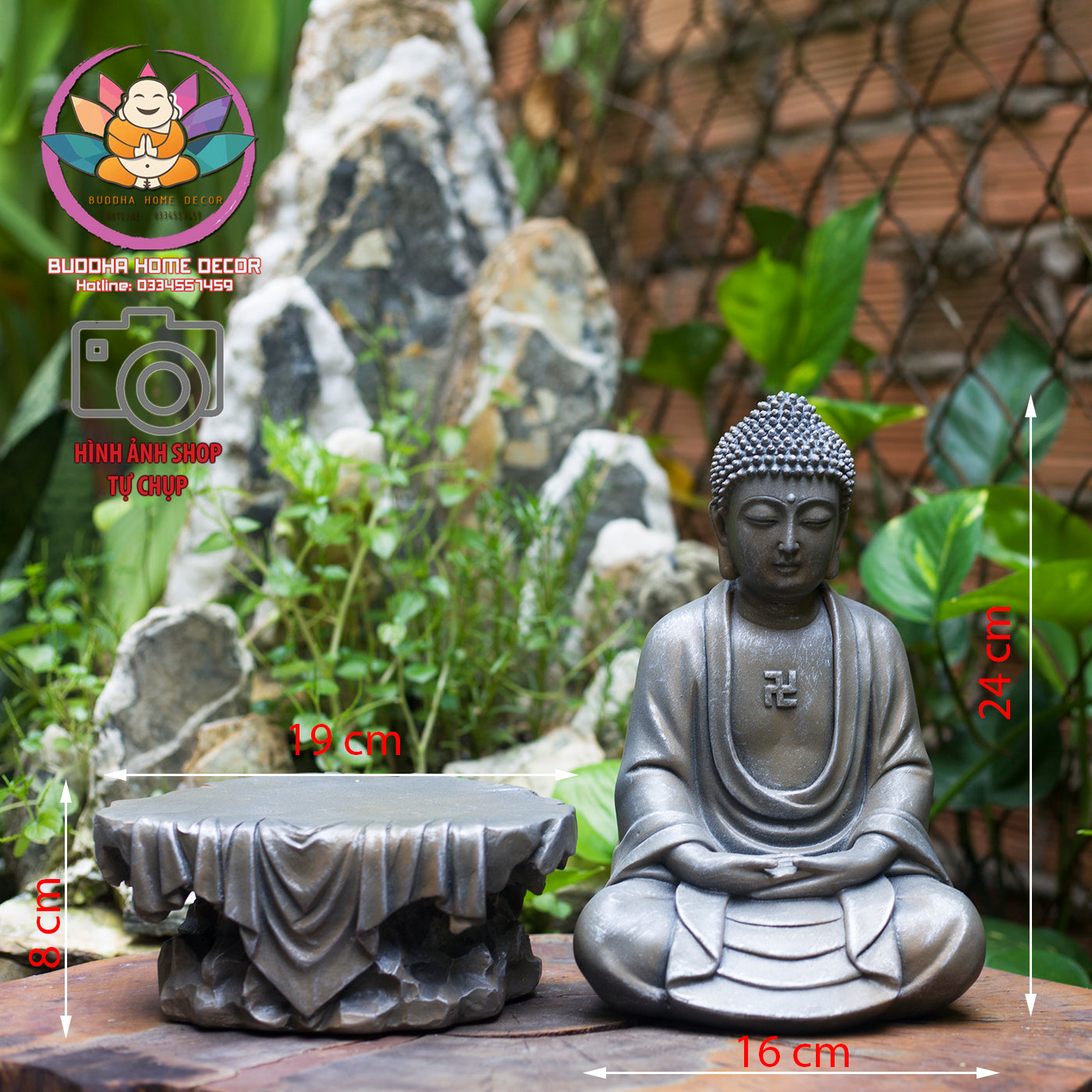 Amitabha Buddha Statue with Base – 9.5 inches Resin Amituofo in Meditation – Pure Land Buddhist Figurine for Altar or Home Decor