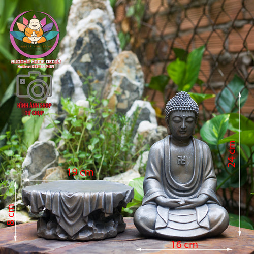 Amitabha Buddha Statue with Base – 9.5 inches Resin Amituofo in Meditation – Pure Land Buddhist Figurine for Altar or Home Decor