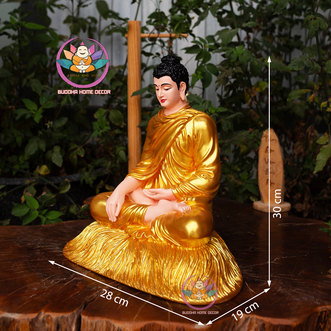 Hand-Painted Resin Golden Buddha Statue – 11.8" (30cm) Shakyamuni in Meditation | Buddhist Altar Decor | Made in Vietnam