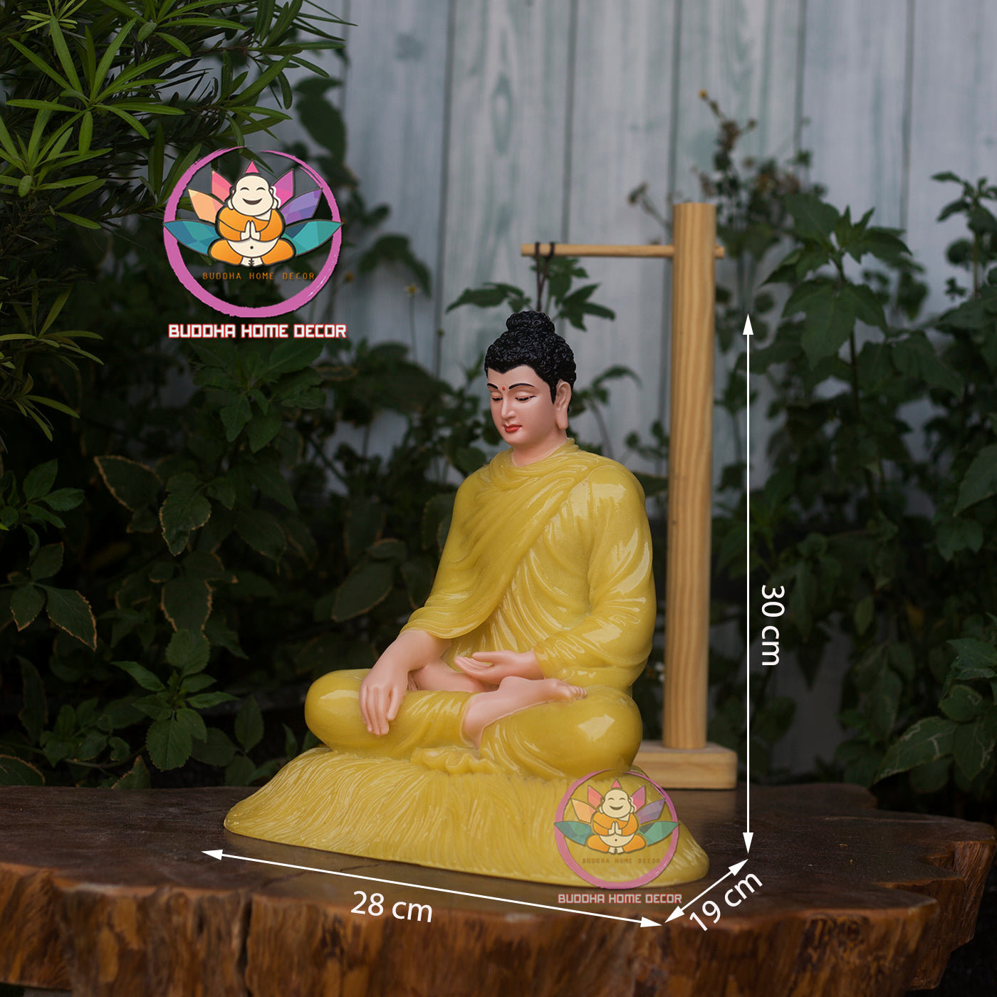 Yellow Quartz-Look Buddha Statue – 11.8" (30cm) Shakyamuni in Meditation | Glossy Resin | Handcrafted Altar Decor from Vietnam