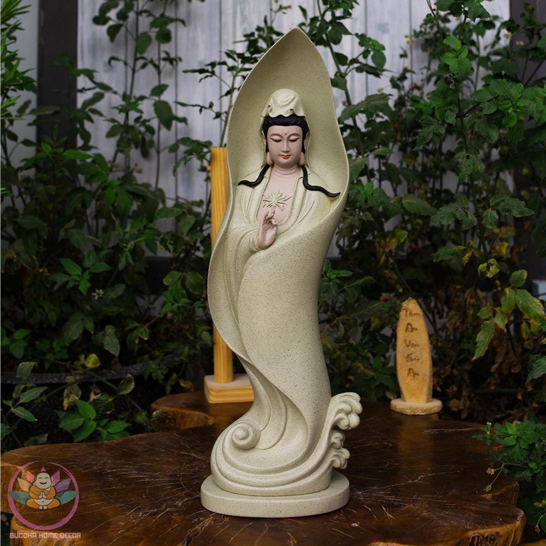Modern Guanyin Statue – Abstract Bodhisattva Figurine in Flowing Robe – Minimalist Kwan Yin Sculpture for Zen Decor