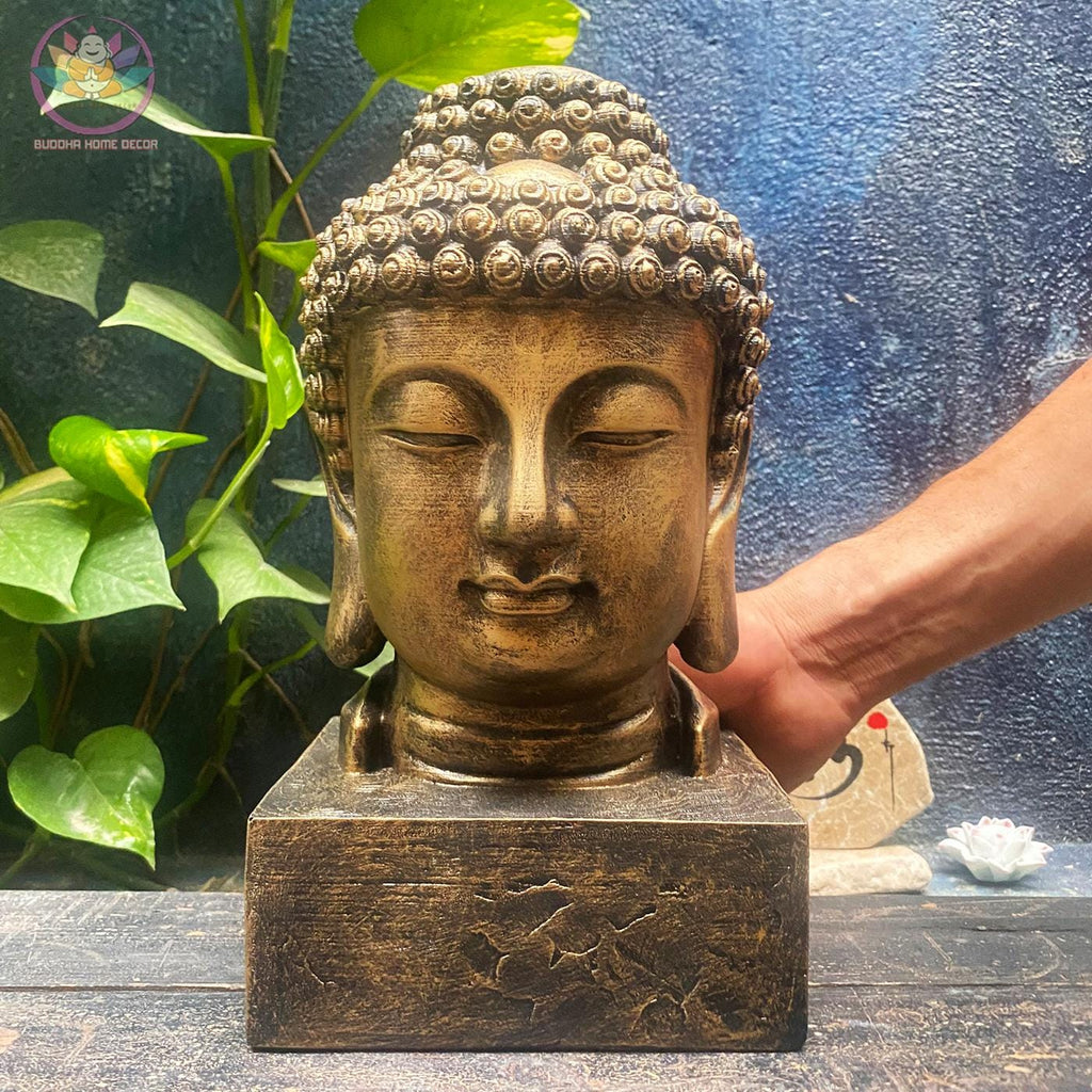 Buddha Head Sculpture – Meditative Zen Decor, 11.8/15.7/19.6 inches - Stone Finish Buddhist Statue for Home, Altar, Garden, Gift