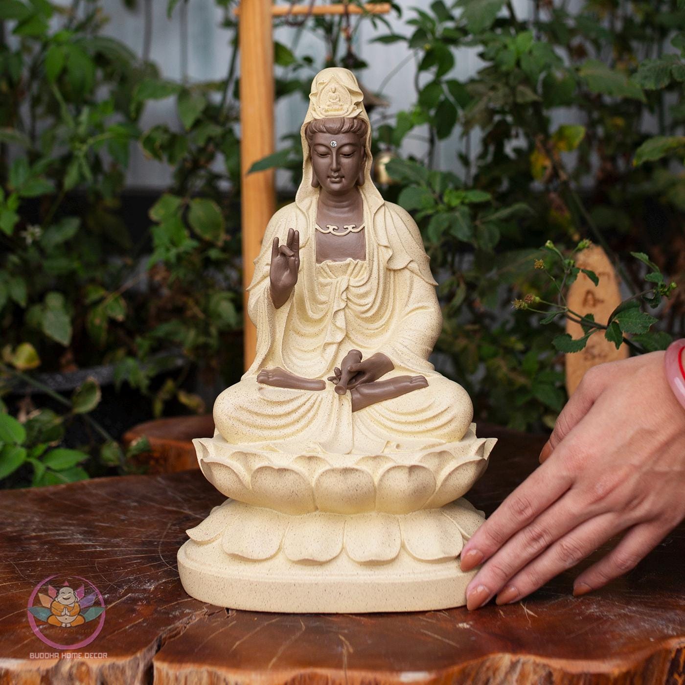 Guanyin Buddha Statue – 11.8 inches (30cm) Resin Stone Powder Sculpture | Compassion Kwan Yin Figurine | Home Altar Decor