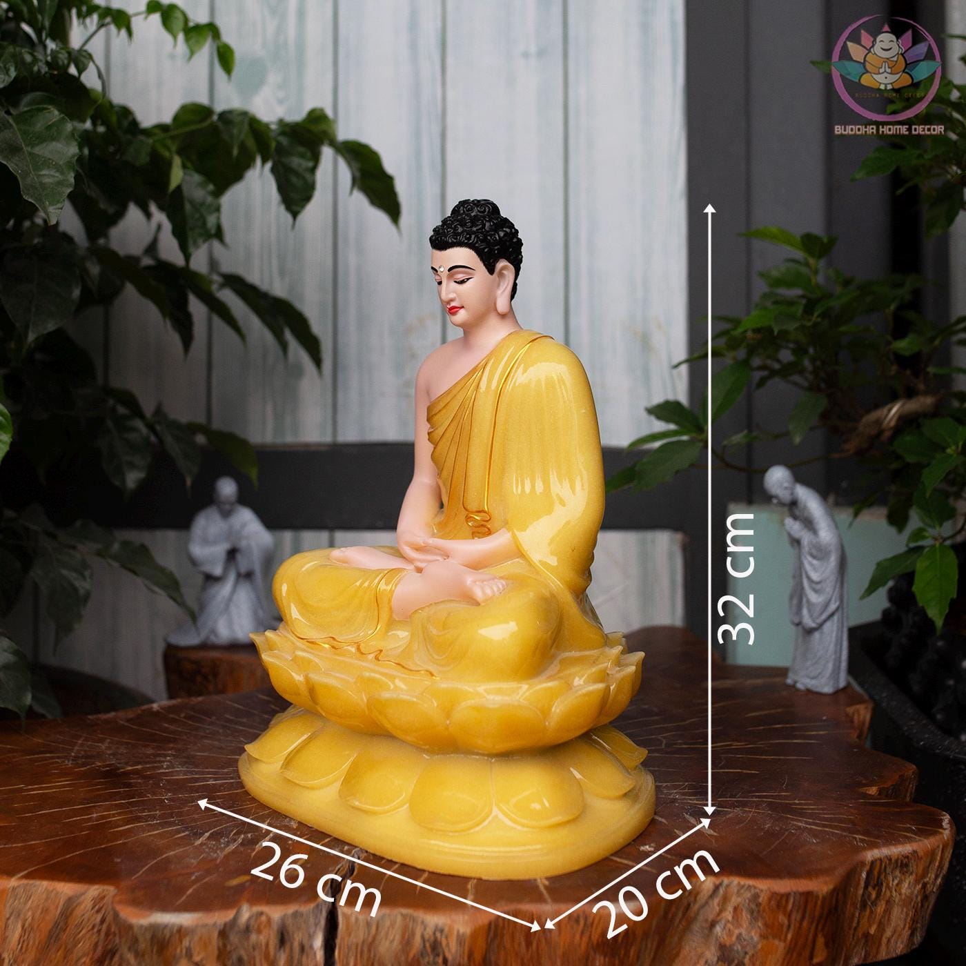 Amitabha Buddha, Avalokiteshvara & Kṣitigarbha Bodhisattva Statue Set – Premium Yellow Quartz Stone Powder (12.6 inches)
