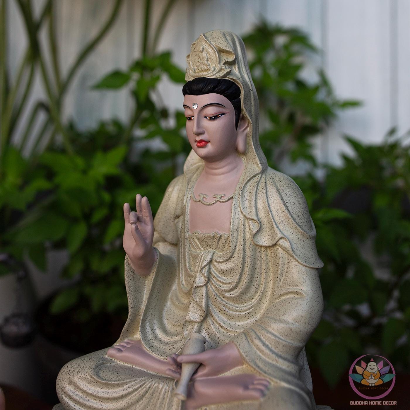 Guanyin Buddha Statue – 11.8 inches (30cm) Resin Stone Powder Sculpture | Compassion Kwan Yin Figurine | Home Altar Decor