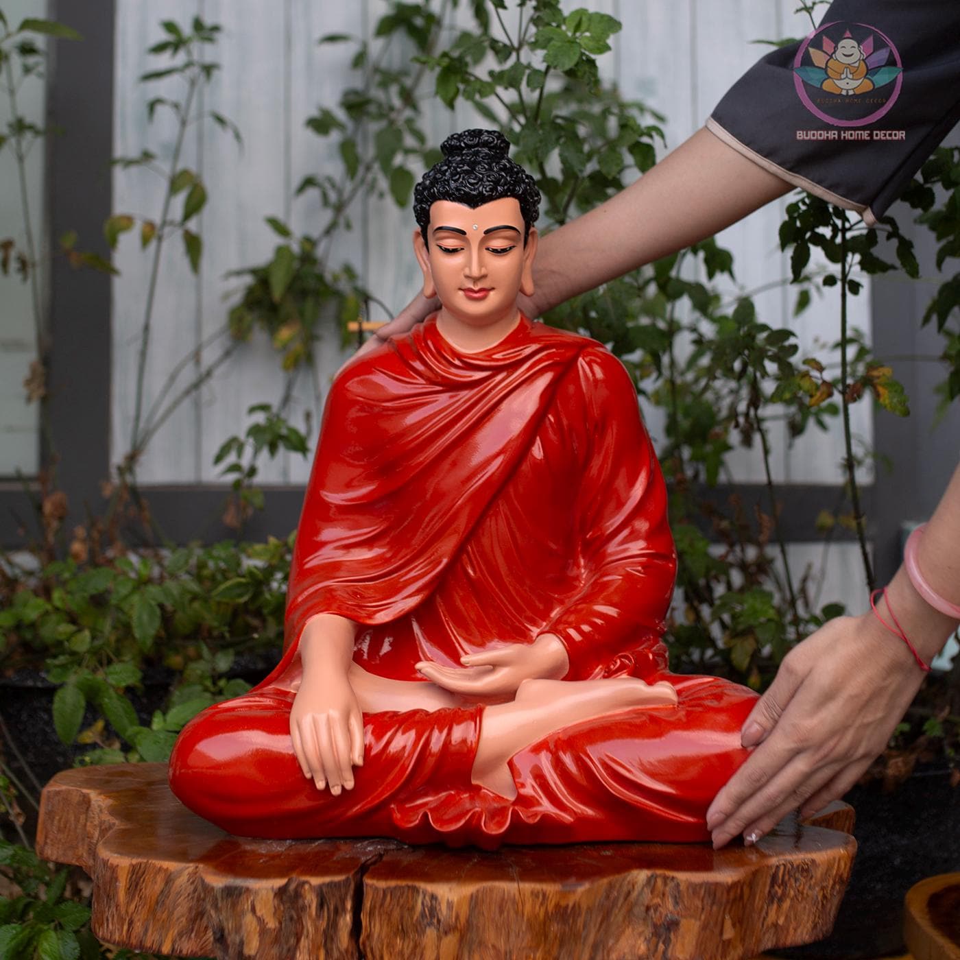 Red Robe Buddha Statue – (19.7/14.6/9.4) inches Handmade Meditation Sculpture for Zen Altar or Asian Decor