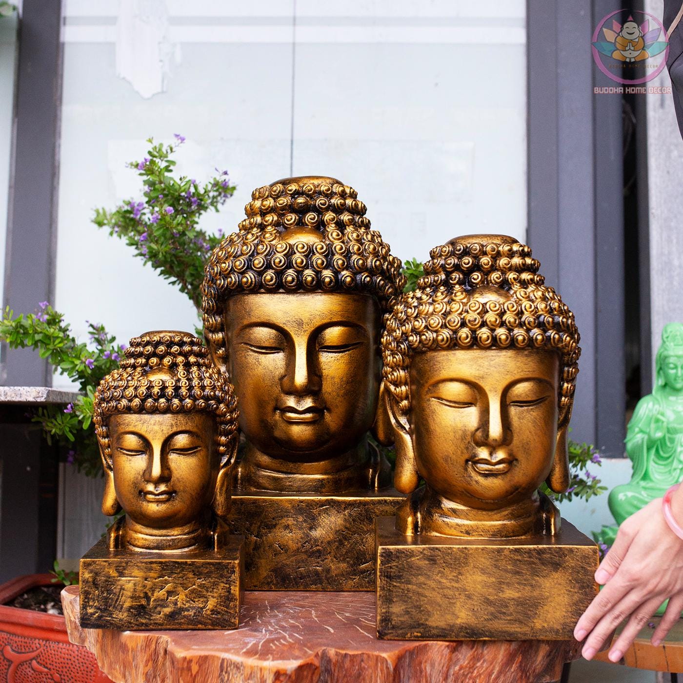 Buddha Head Sculpture – Meditative Zen Decor, 11.8/15.7/19.6 inches - Stone Finish Buddhist Statue for Home, Altar, Garden, Gift