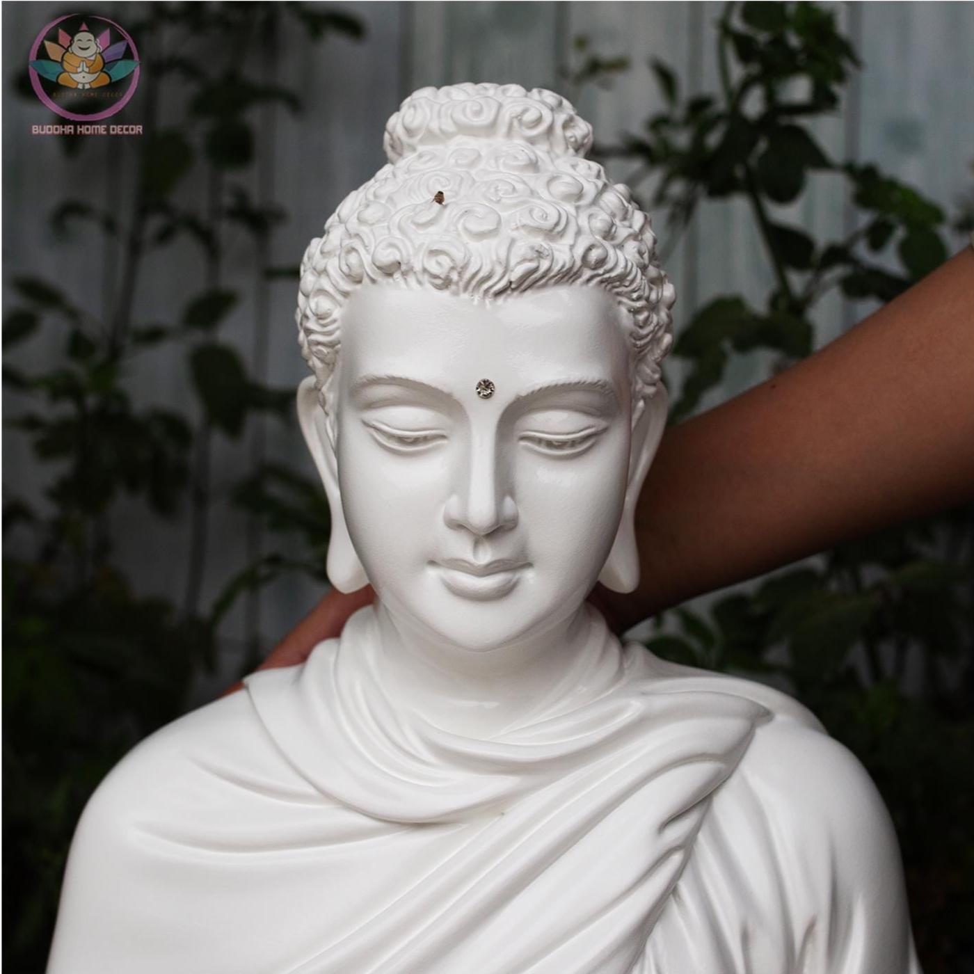 20.4 inches Meditating Shakyamuni Buddha Statue – 3D Printed, Peaceful White Finish