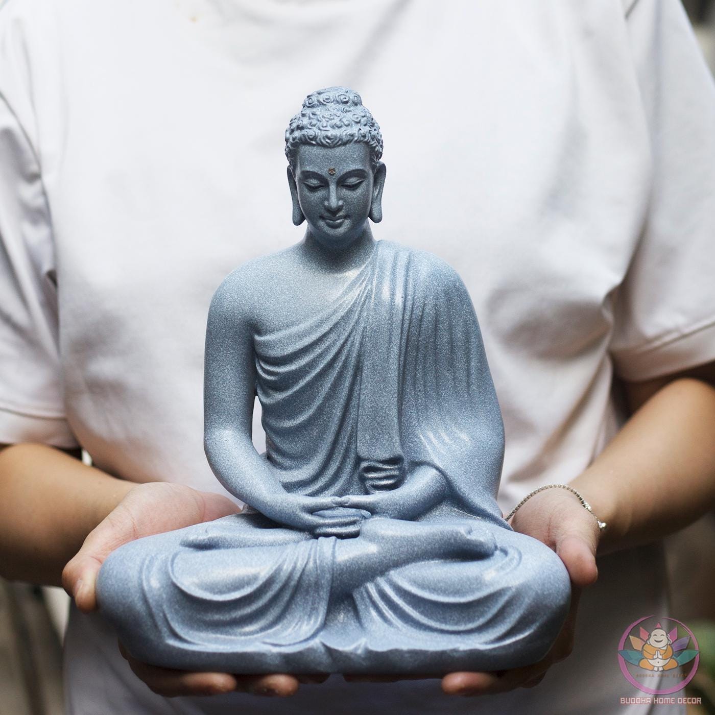 9.4-inch Buddha Statue in Meditation Pose—Yellow Robe Resin Sculpture for Zen Home Decor