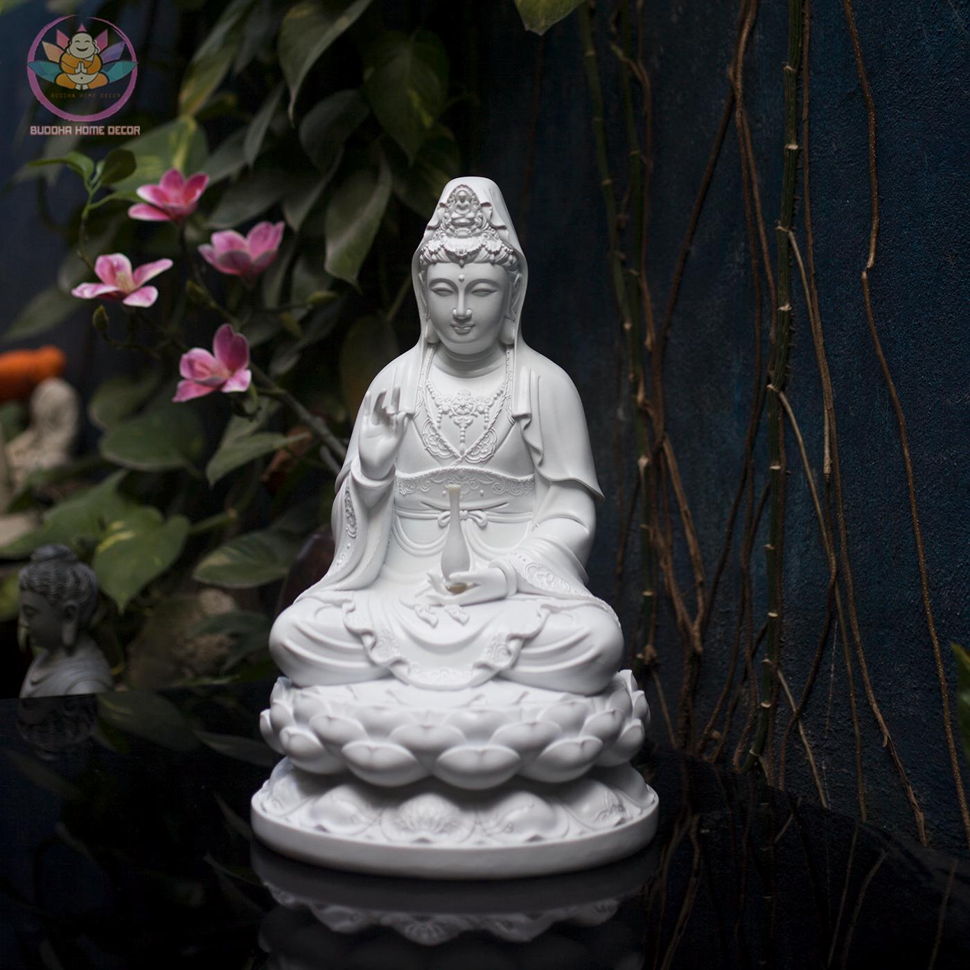 Kwan Yin Statue – Seated Bodhisattva of Compassion on Lotus Base (15.7 inches)