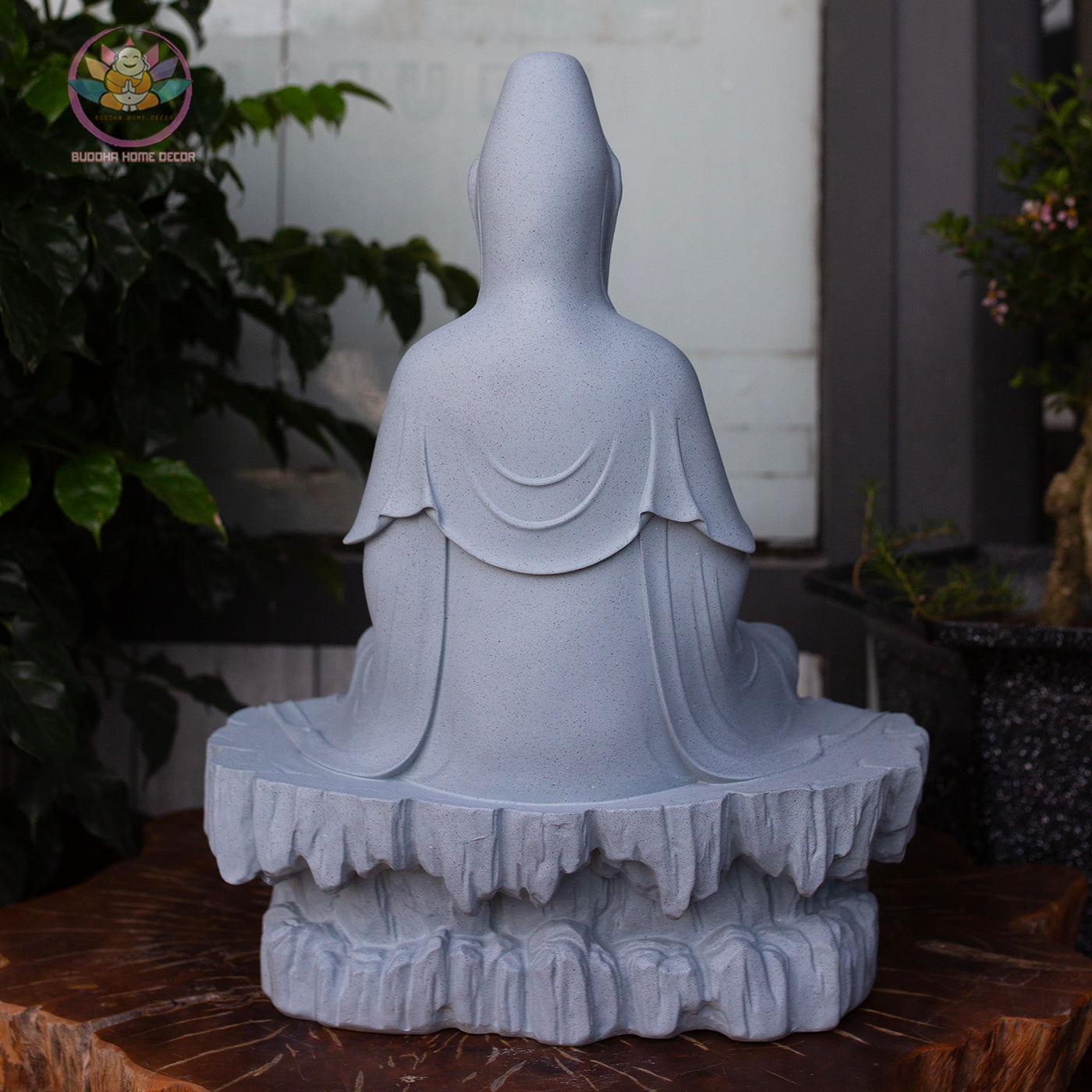 Guanyin Bodhisattva Statue 17.7" – Large Resin Kwan Yin Sitting on Rock Pedestal, Goddess of Mercy Sculpture, Zen Buddhist Altar Decor