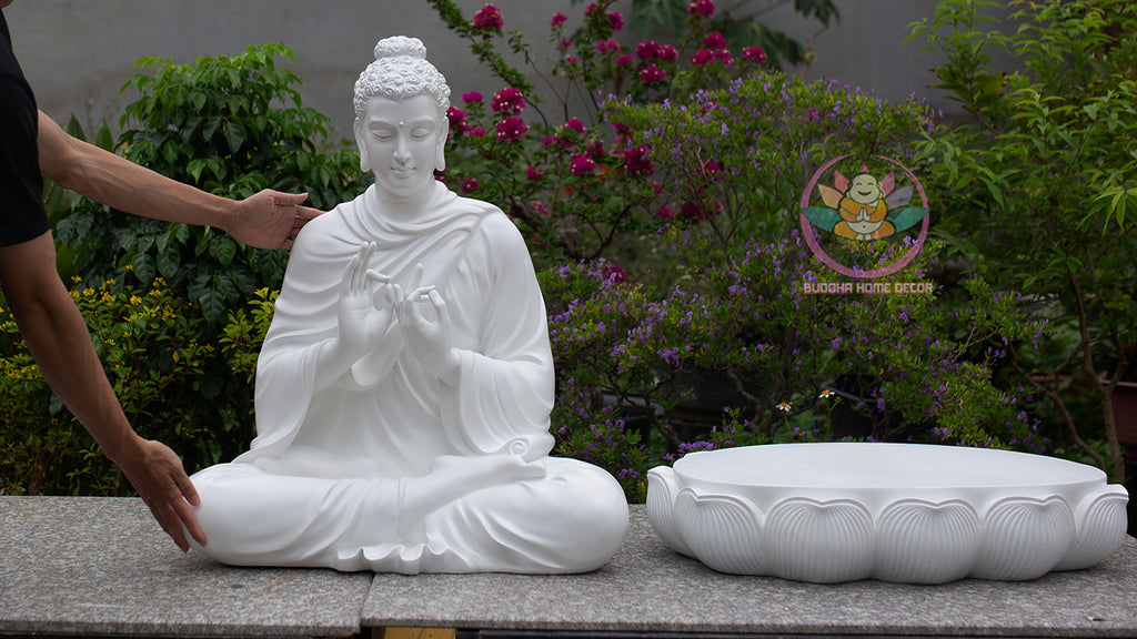 Large Shakyamuni Buddha Dharmachakra Statue, White Meditation Buddha Sculpture, Buddhist Altar Decor, Zen Home Statue, Spiritual Gift
