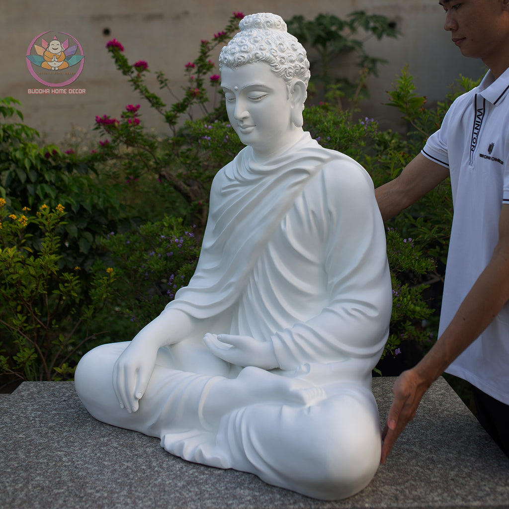 Large Shakyamuni Buddha Statue White, Meditation Buddha Sculpture, Zen Garden Decor, Minimalist Buddhist Art, Spiritual Home Decor