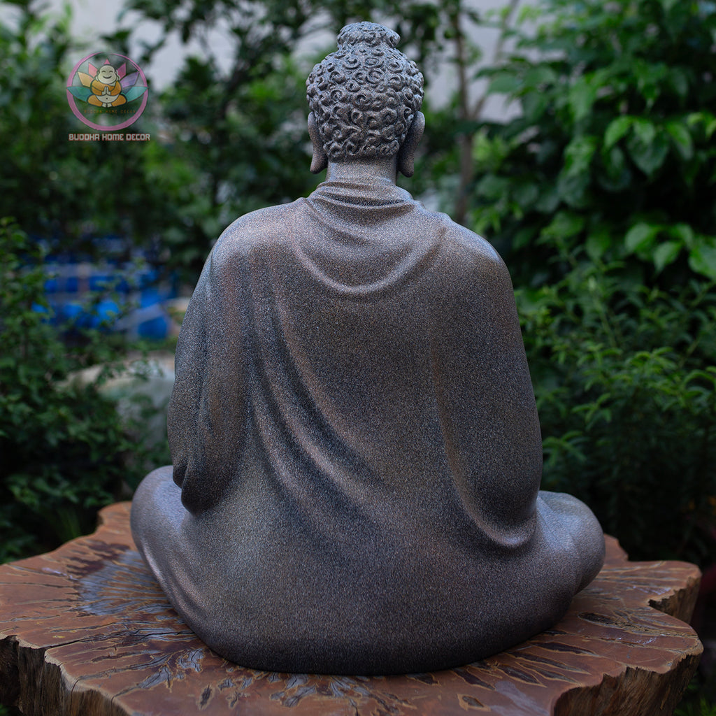Large Buddha Statue 19.7" – Shakyamuni Meditation Sculpture in Antique Stone Finish