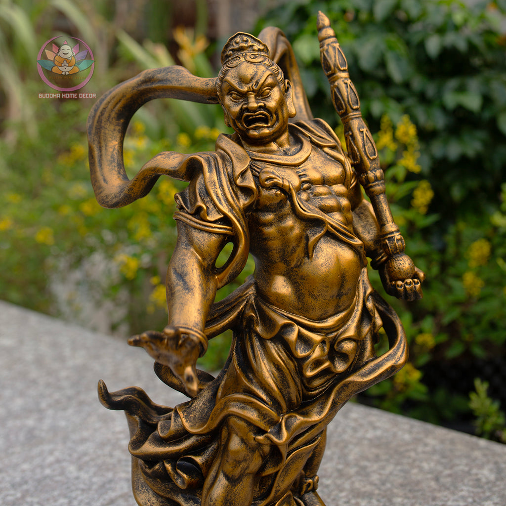 Antique Bronze Vajra Guardian Statues – Handmade Buddhist Temple Decor Set