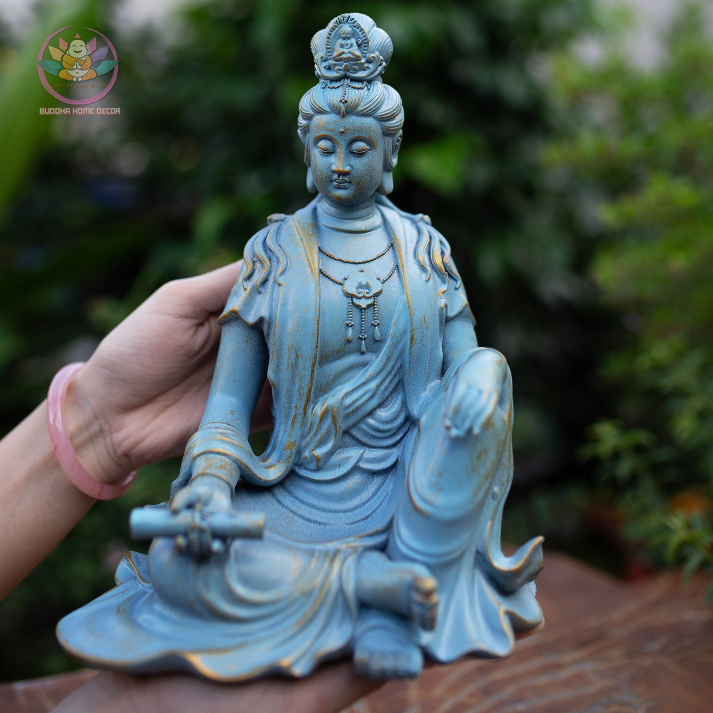 Seated Guanyin Buddha Statue 9.8" – Resin Kwan Yin Figurine, Goddess of Mercy Sculpture, Zen Home Meditation Altar Decor Gift