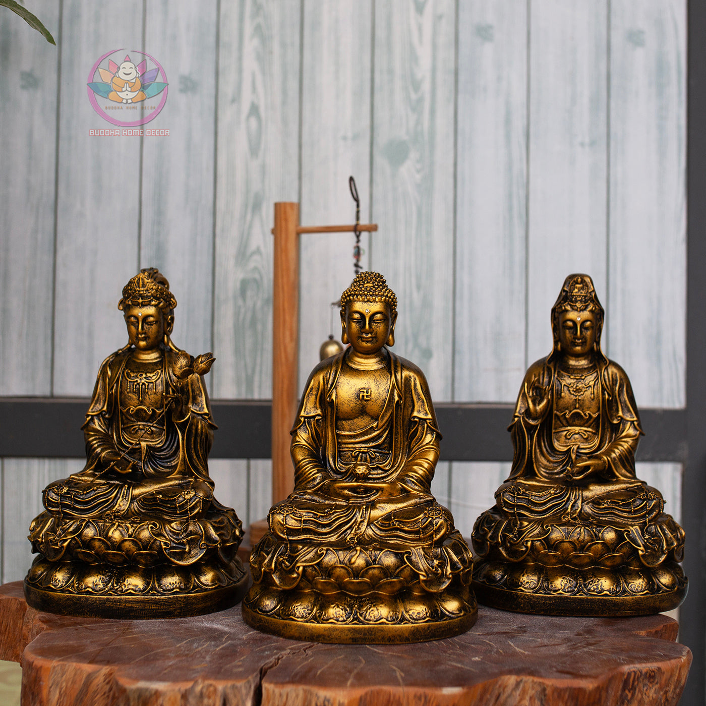 Amitabha Buddha and Bodhisattva Statue Set – Composite Seated Buddha with Avalokiteshvara & Mahasthamaprapta