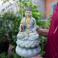 Ksitigarbha Bodhisattva Statue 11.8" | Pastel Grey Finish with Gold Details | Buddhist Altar and Meditation Decor