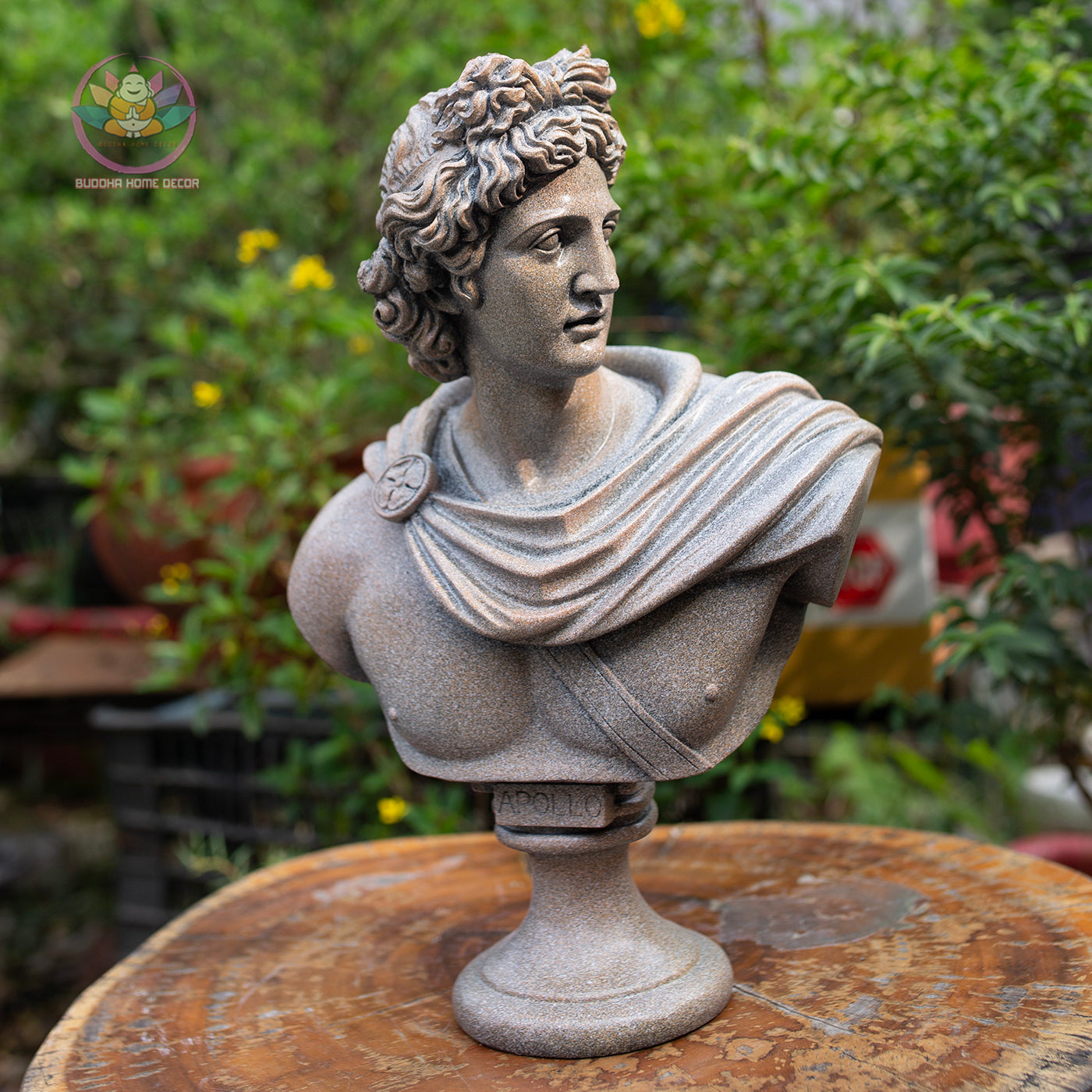 Greek Apollo Bust: Stone Finish Composite Resin Statue | Roman Bust