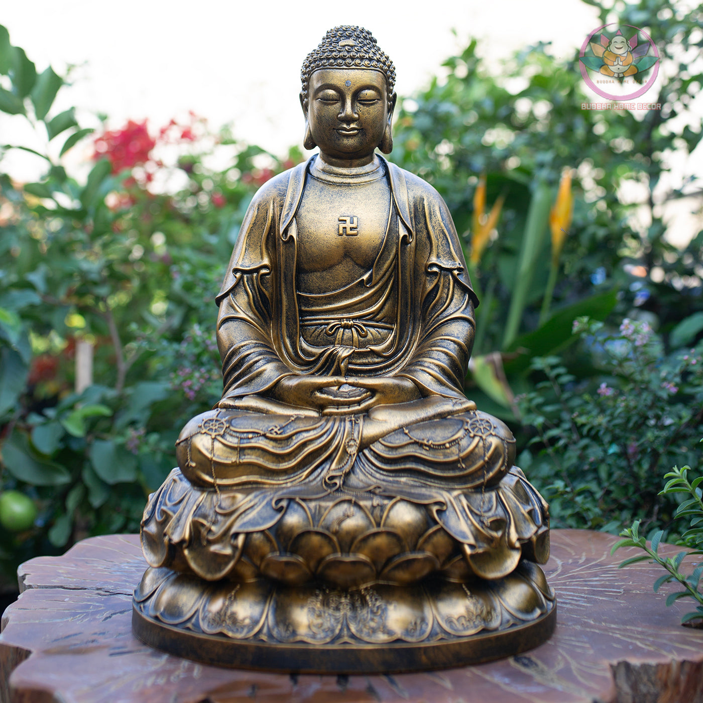 Amitabha Buddha Statue – Antique Bronze Resin Sculpture – Large Zen Meditation Decor, Buddhist Altar Ornament, Spiritual Gift