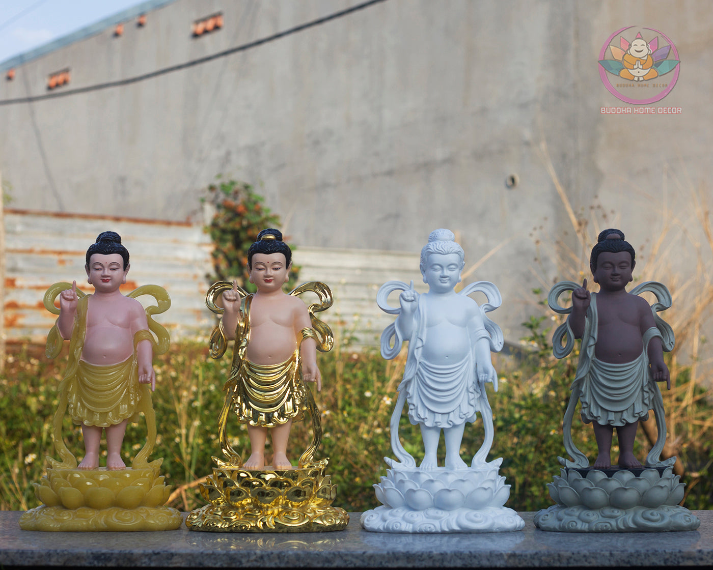 Baby Buddha Statue 15.7" – Resin Prince Siddhartha Birth of Buddha Figurine, Phật Đản Sanh Sculpture for Vesak, Buddhist Altar Decor