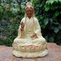 Guanyin Bodhisattva Statue 11.8" – Composite Seated Quan Yin on Lotus Pedestal