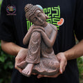 Resting Buddha Statue 9.8" – Red Stone Finish Sleeping Buddha for Home & Garden Decor