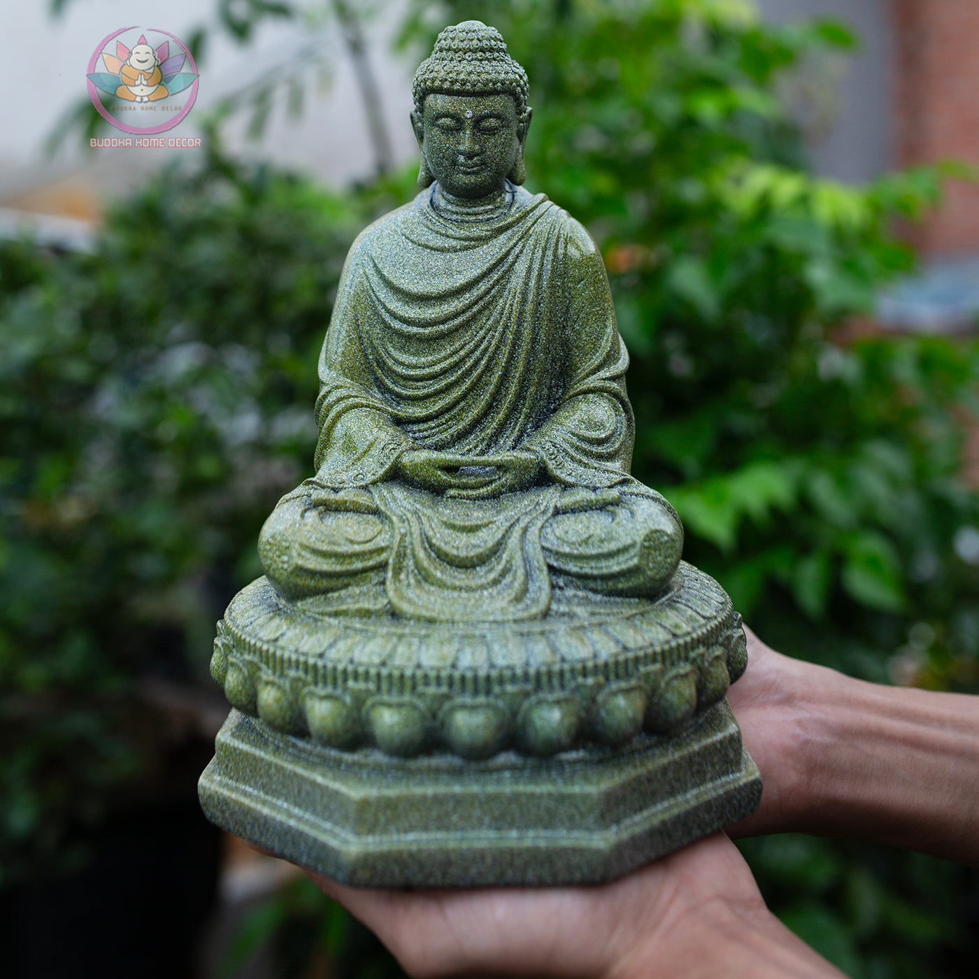 Shakyamuni Buddha Statue | Composite Resin and Stone Powder | Granite Stone Finish | Seated Meditation Buddha on Lotus Pedestal