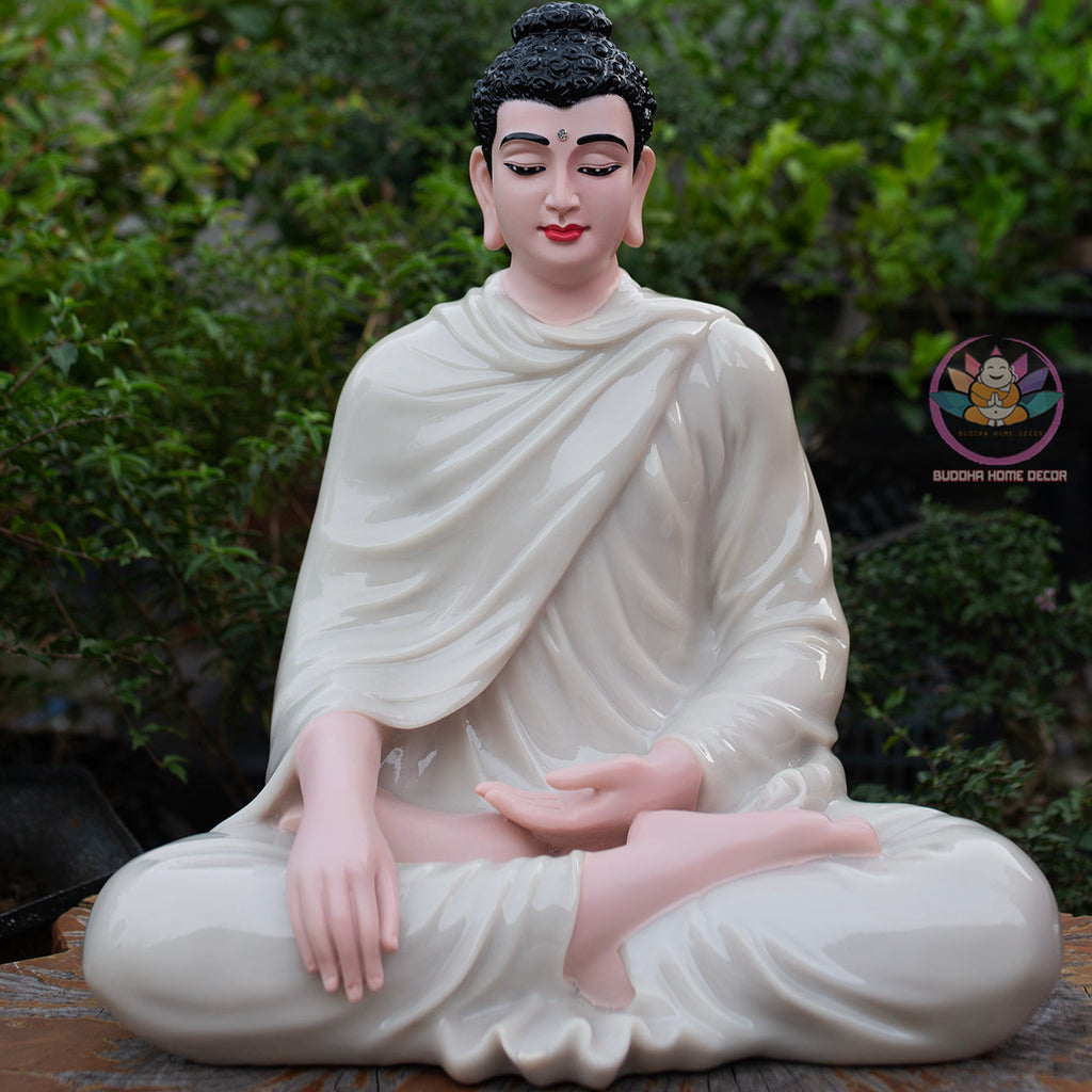 White Crystal Shakyamuni Buddha Statue – Handmade Meditation Buddha Decor