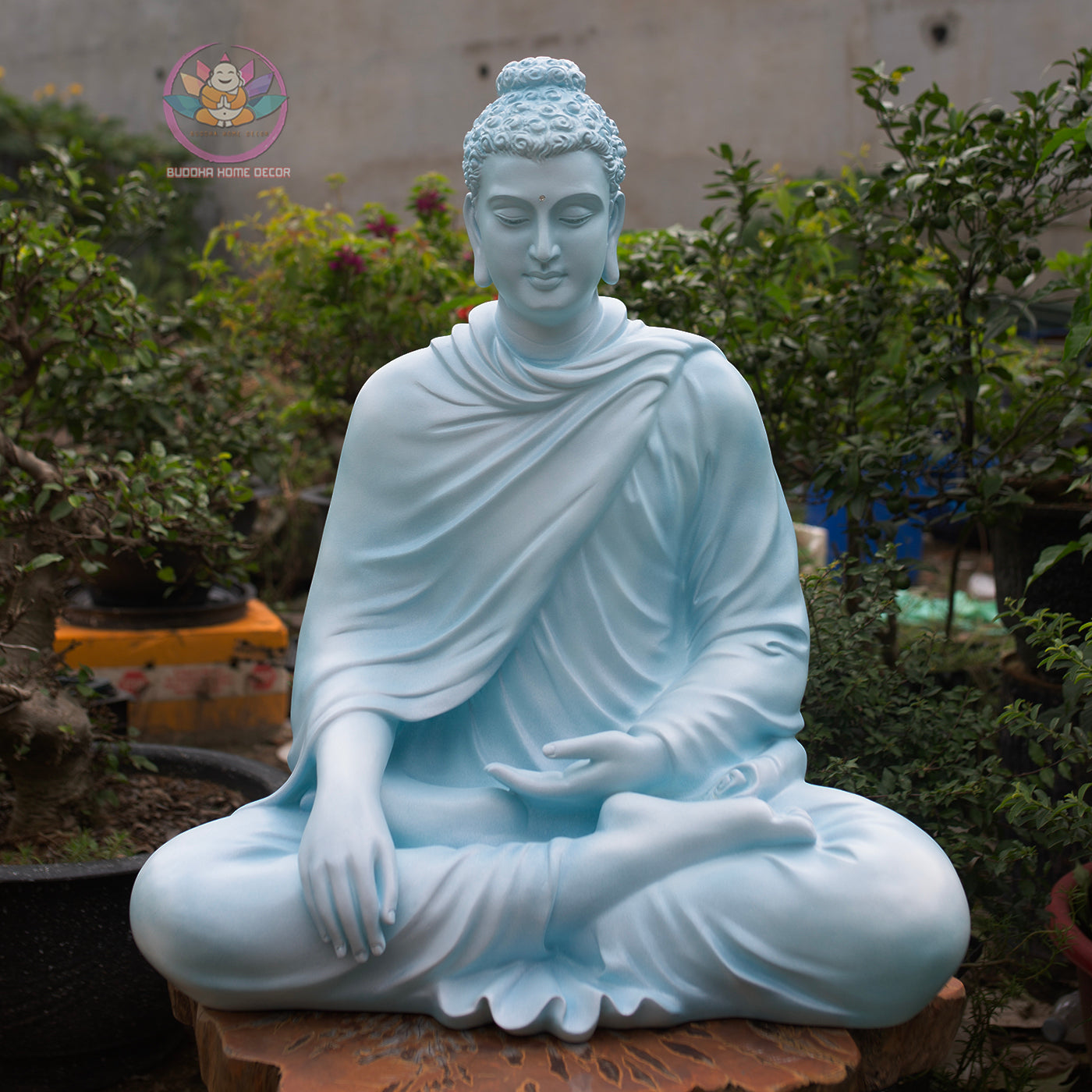 Shakyamuni Buddha Statue 29.5" – Large Resin & Stone Powder Buddha in Stone Grey or Light Teal Finish