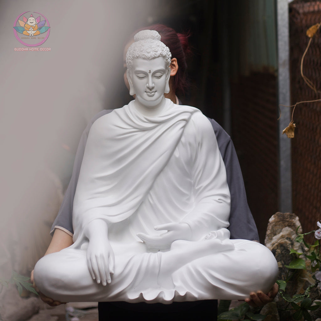 Shakyamuni Buddha Statue 29.5" – Large White Composite Seated Buddha Meditation Sculpture