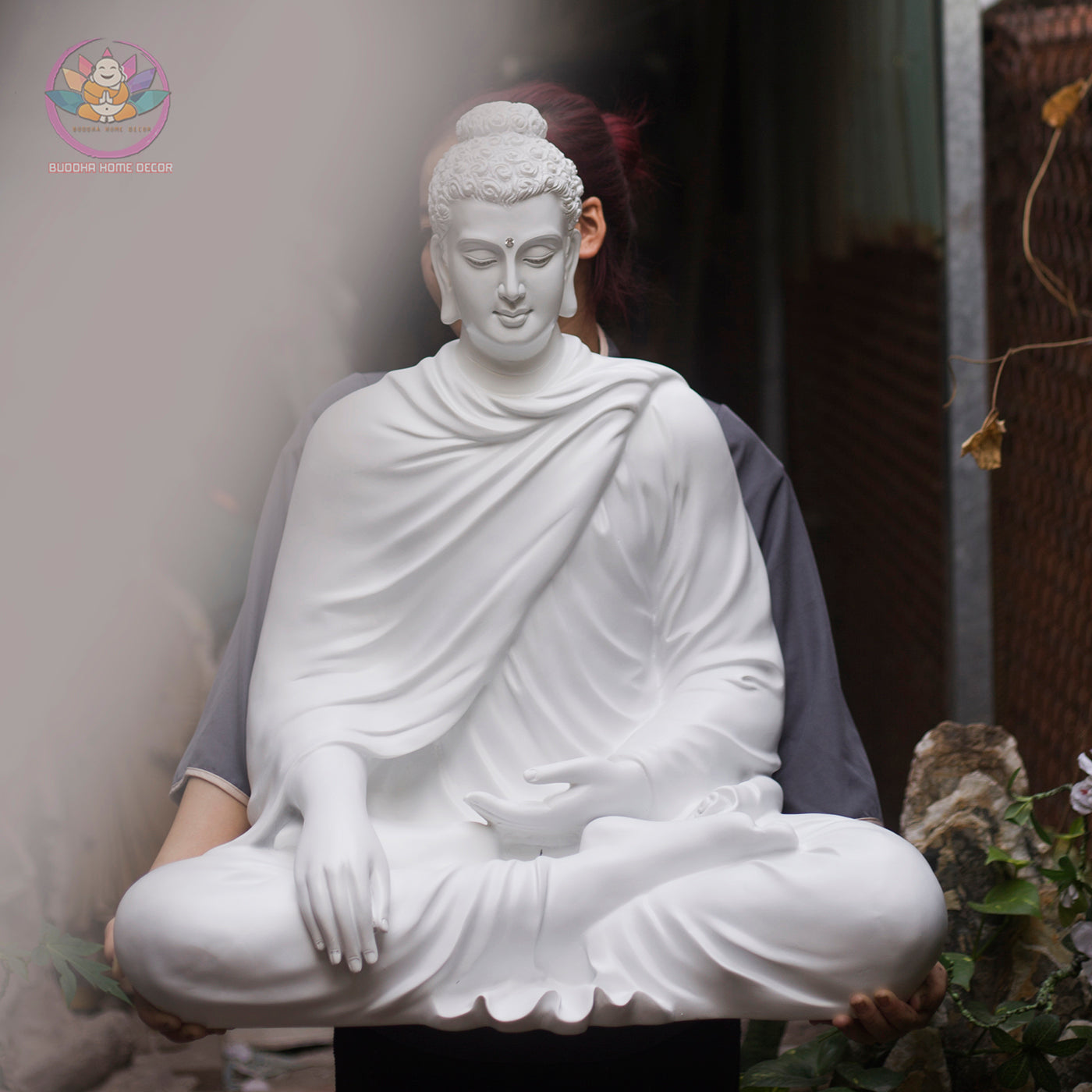 Shakyamuni Buddha Statue 29.5" – Large White Composite Seated Buddha Meditation Sculpture