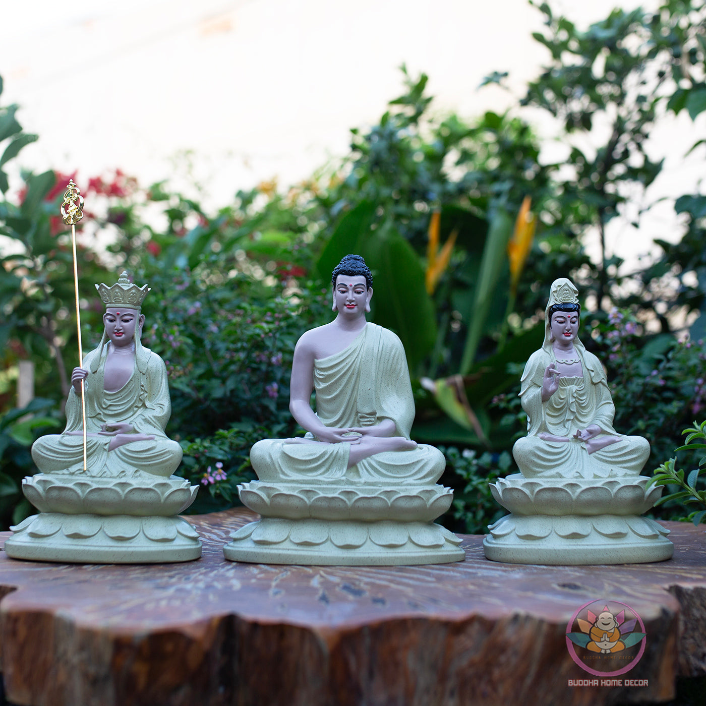 Buddha Statue Set – Ksitigarbha, Shakyamuni, Guanyin – Resin Sculpture Zen Decor, Buddhist Altar, Meditation, Spiritual Gift