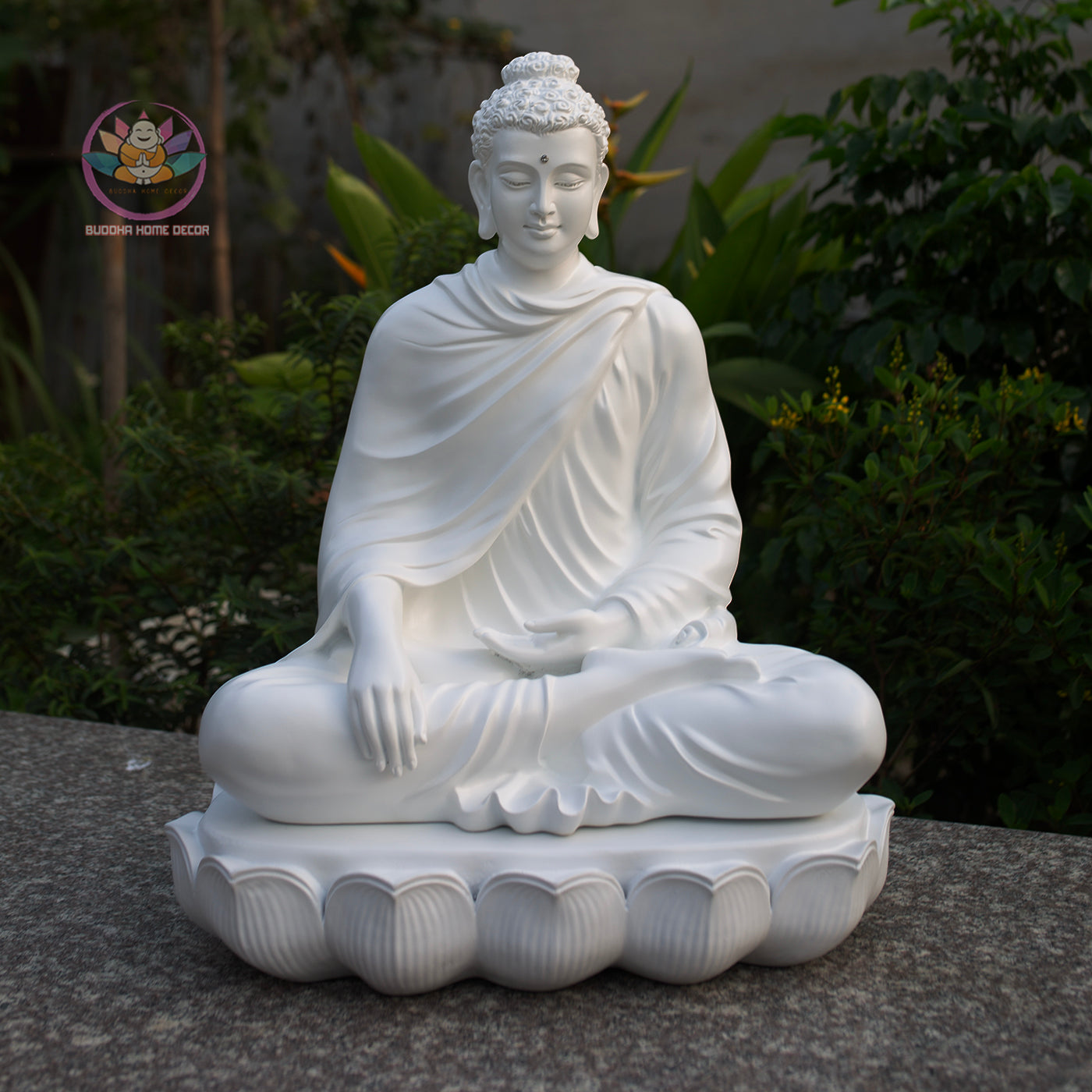 Large White Shakyamuni Buddha Statue – Handmade Lotus Base Meditation Decor