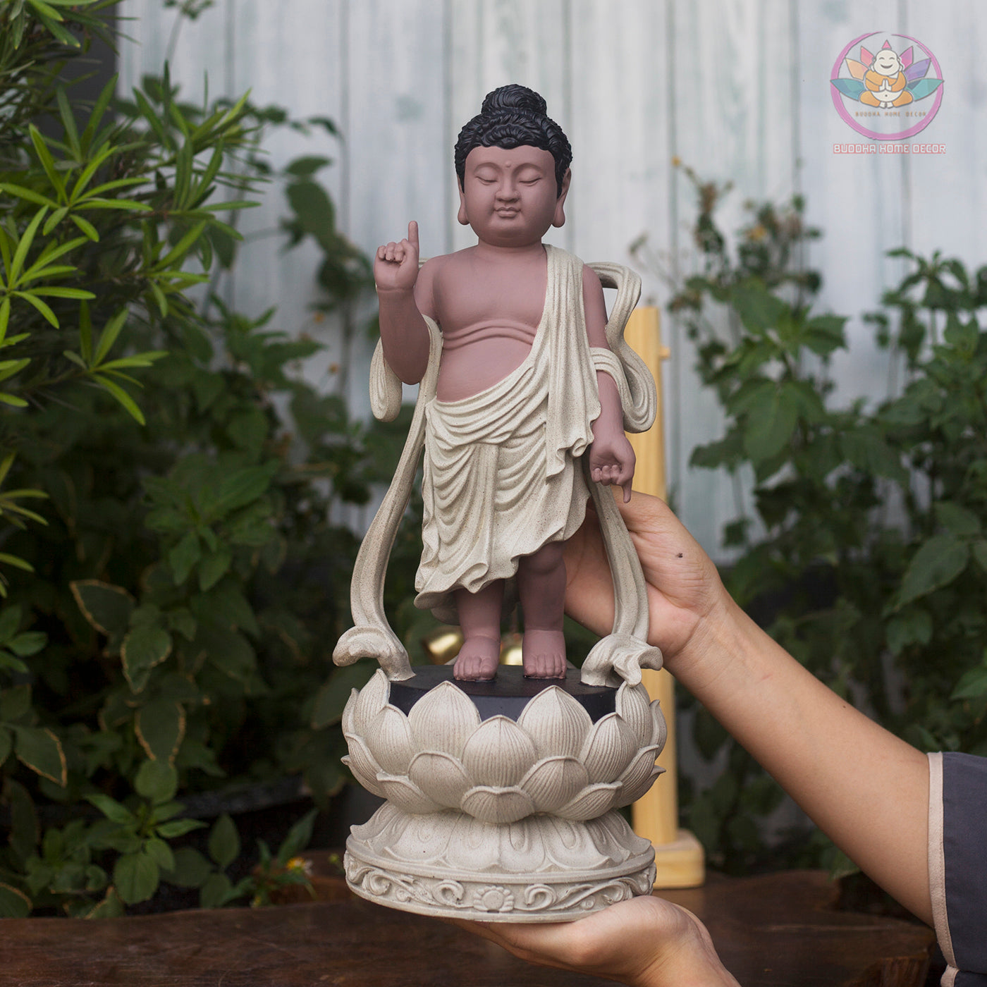 Baby Buddha Birth Statue – 15.7" Standing on Lotus | Resin Shakyamuni Nativity Sculpture | Vietnamese Buddhist Art