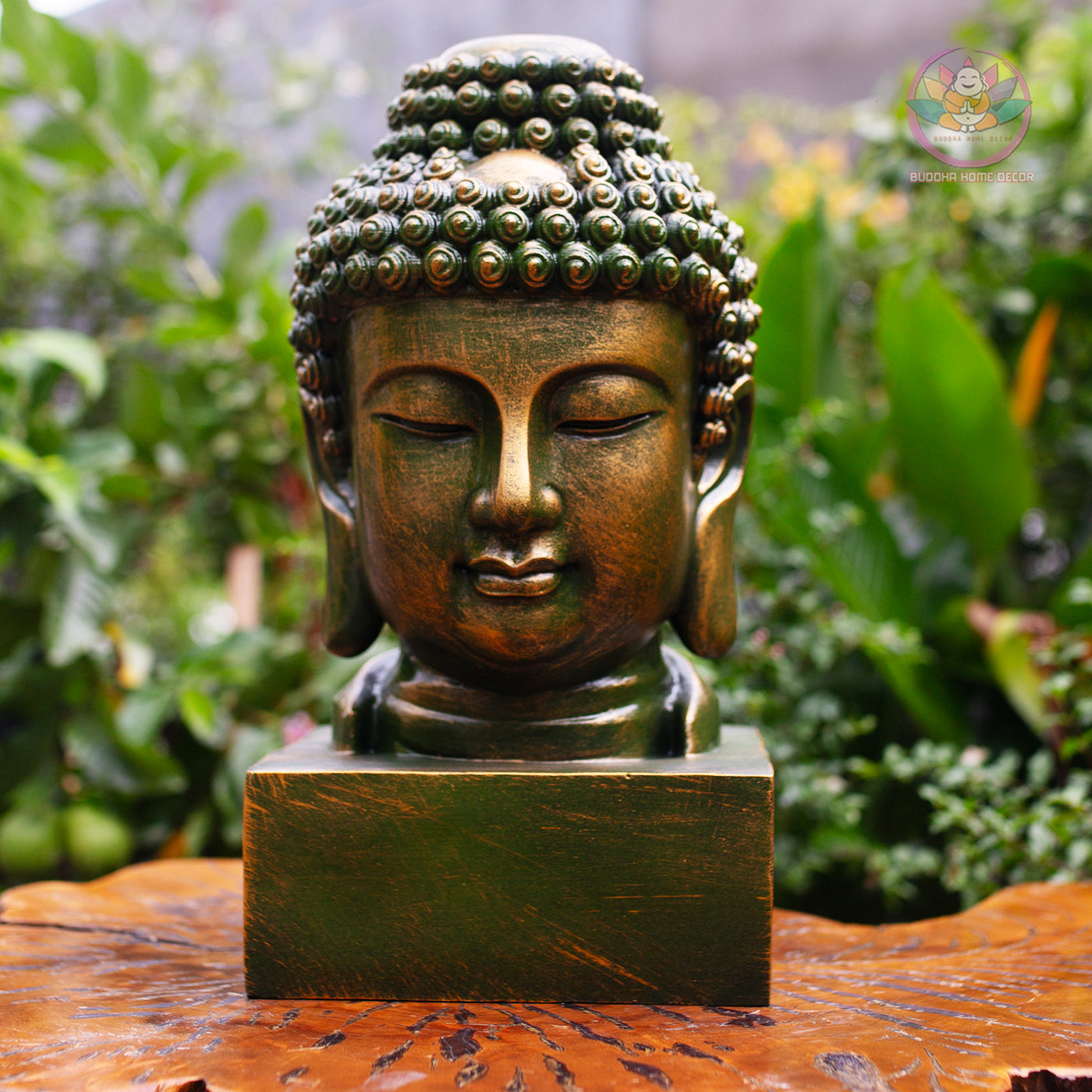 Buddha Head Statue – Antique Bronze Resin Sculpture – Zen Home Decor, Meditation Space Accent, Spiritual Gift, Asian Art Ornament