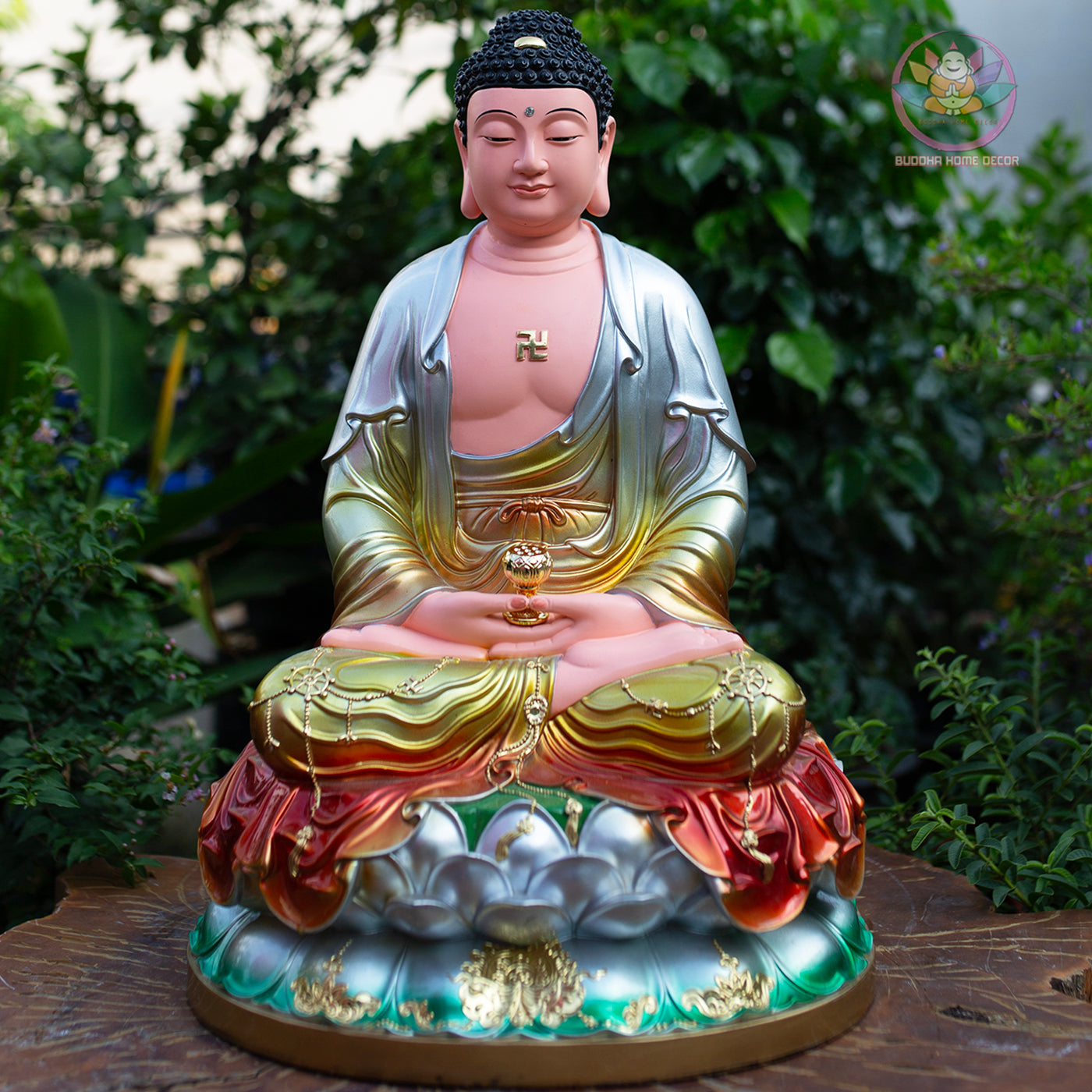 Multicolor Buddha Statue – 19.7" Resin Amitabha Buddha Figurine – Zen Home Altar, Meditation Room, Asian Spiritual Decor Gift