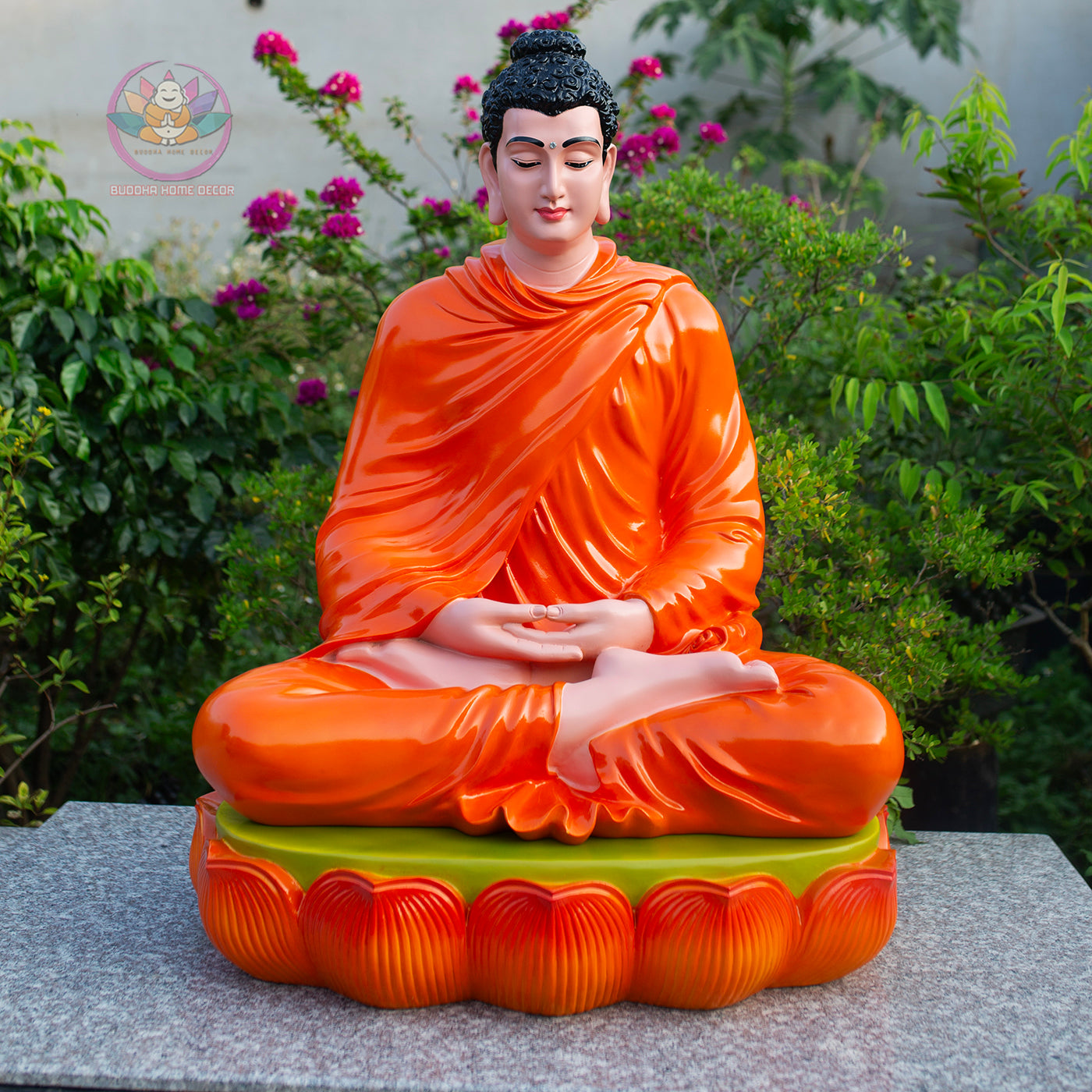 Shakyamuni Buddha Meditation Statue Orange Robe, Large Buddha Sculpture, Zen Decor, Buddhist Altar Statue, Spiritual Home Decor Gift