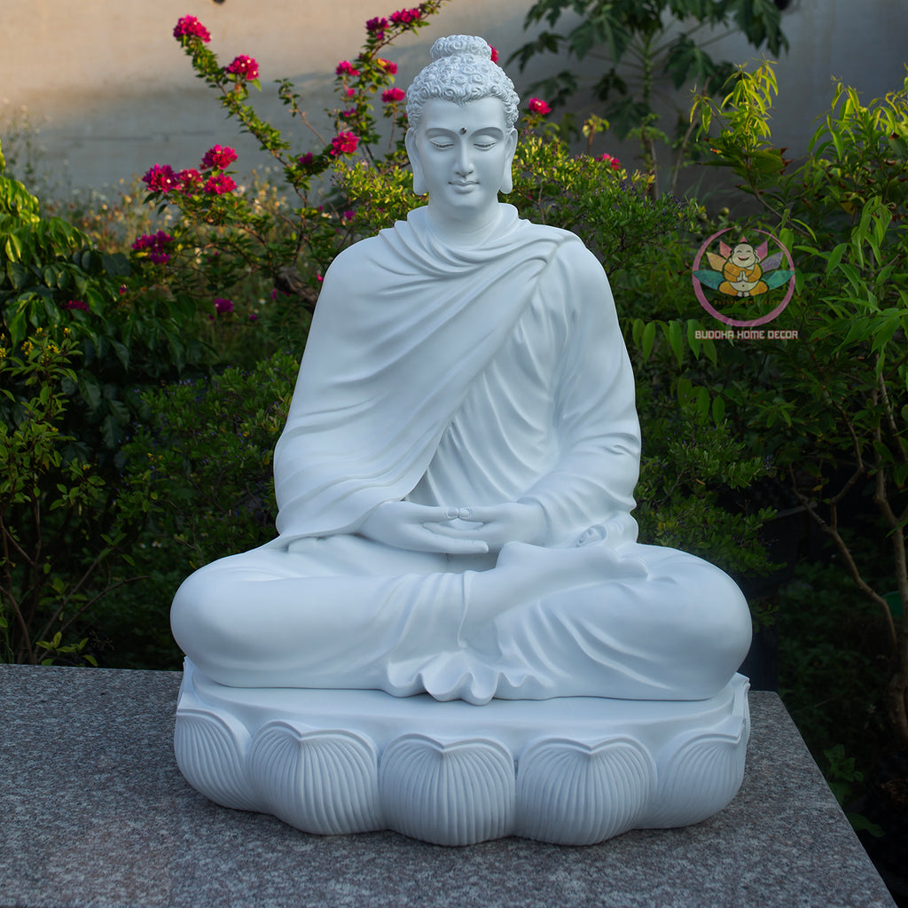 Shakyamuni Buddha Meditation Statue White Robe, Large Buddha Sculpture, Zen Decor, Buddhist Altar Statue, Spiritual Home Decor Gift
